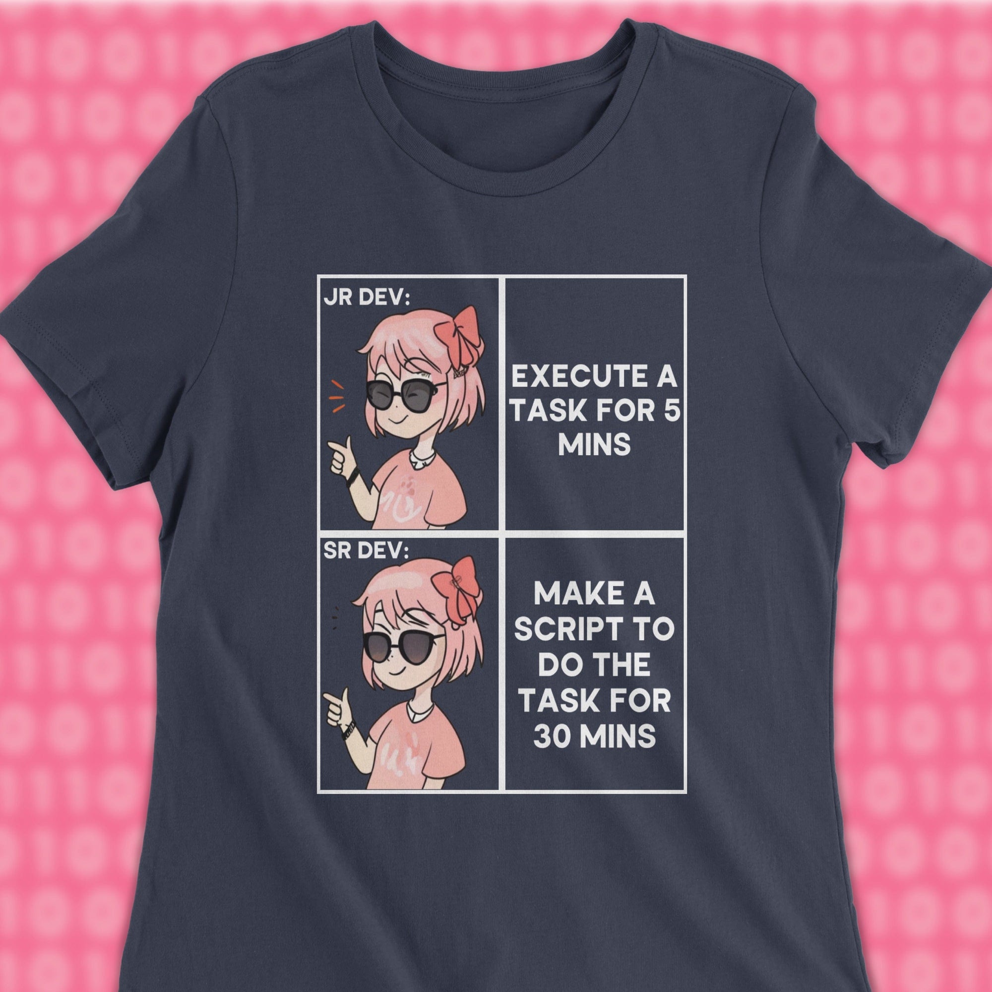 junior dev vs senior dev woman shirt