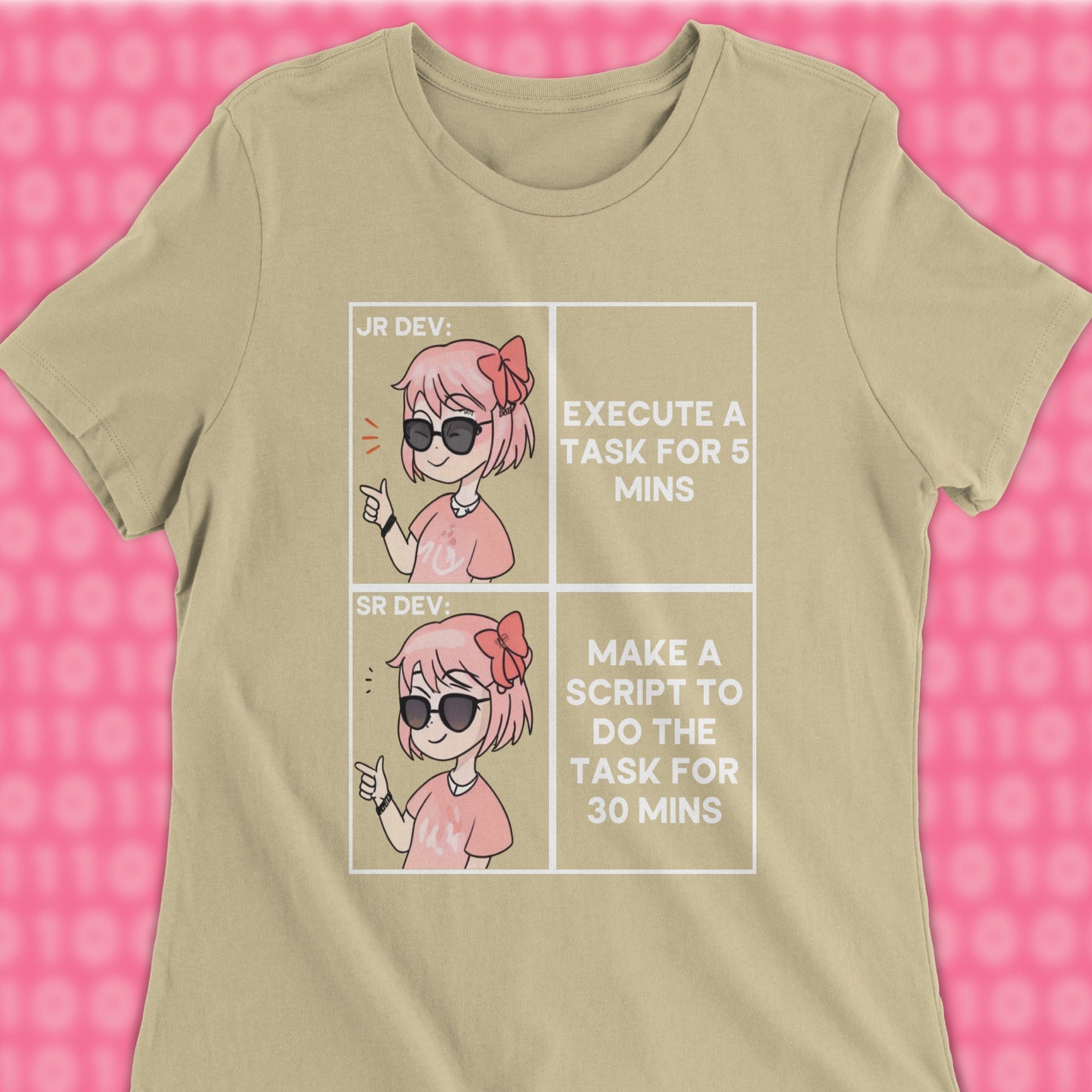 junior dev vs senior dev woman shirt