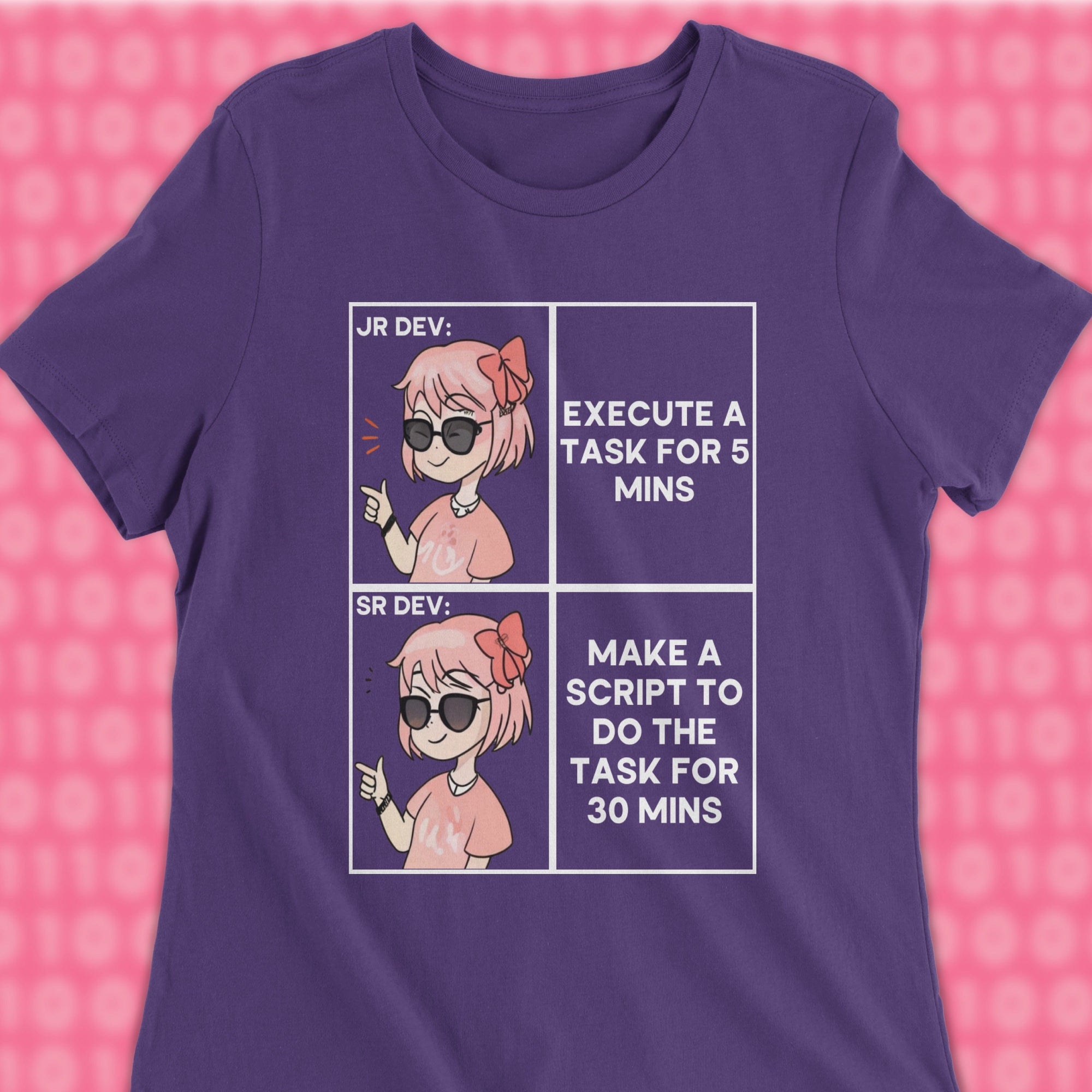 junior dev vs senior dev woman shirt