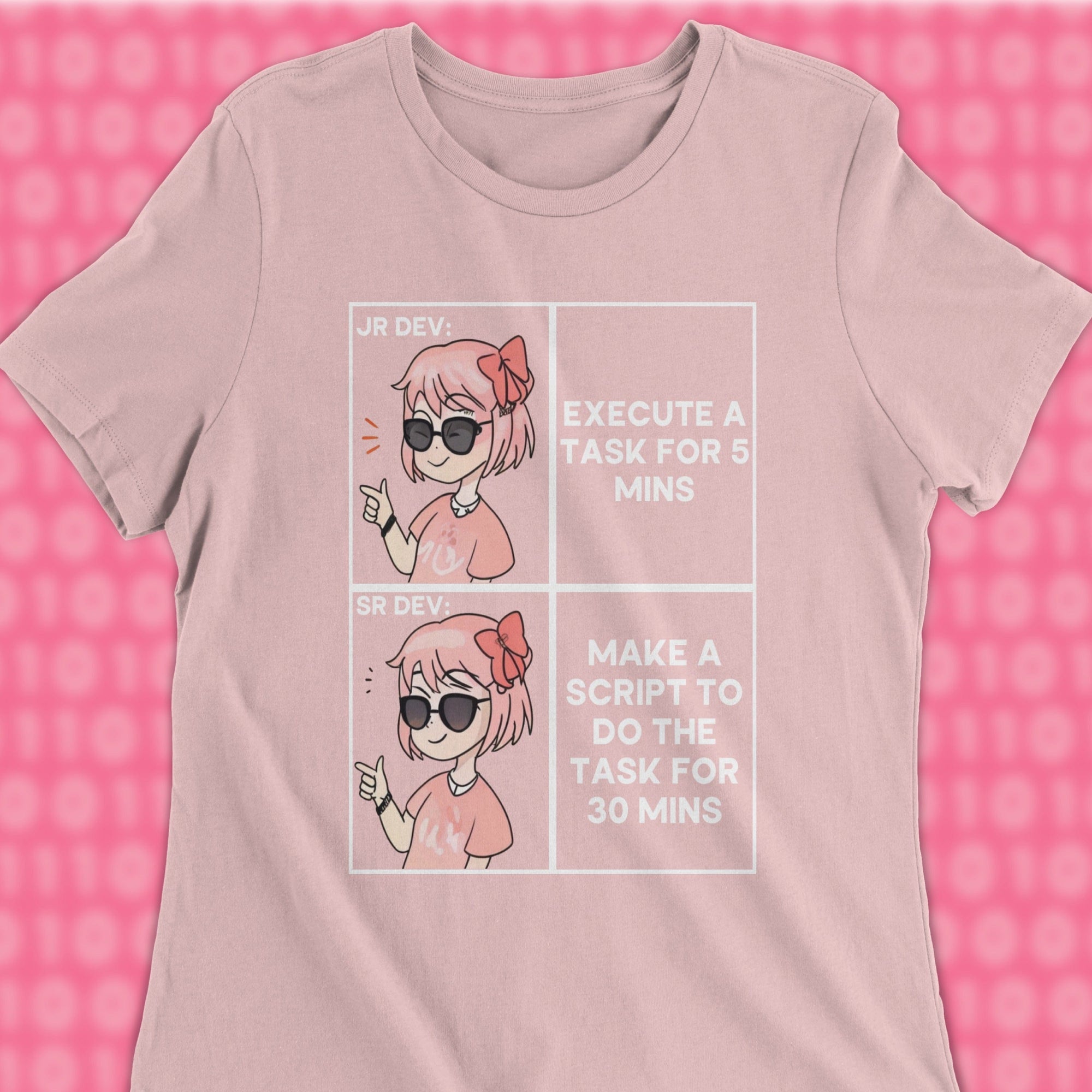 junior dev vs senior dev woman shirt