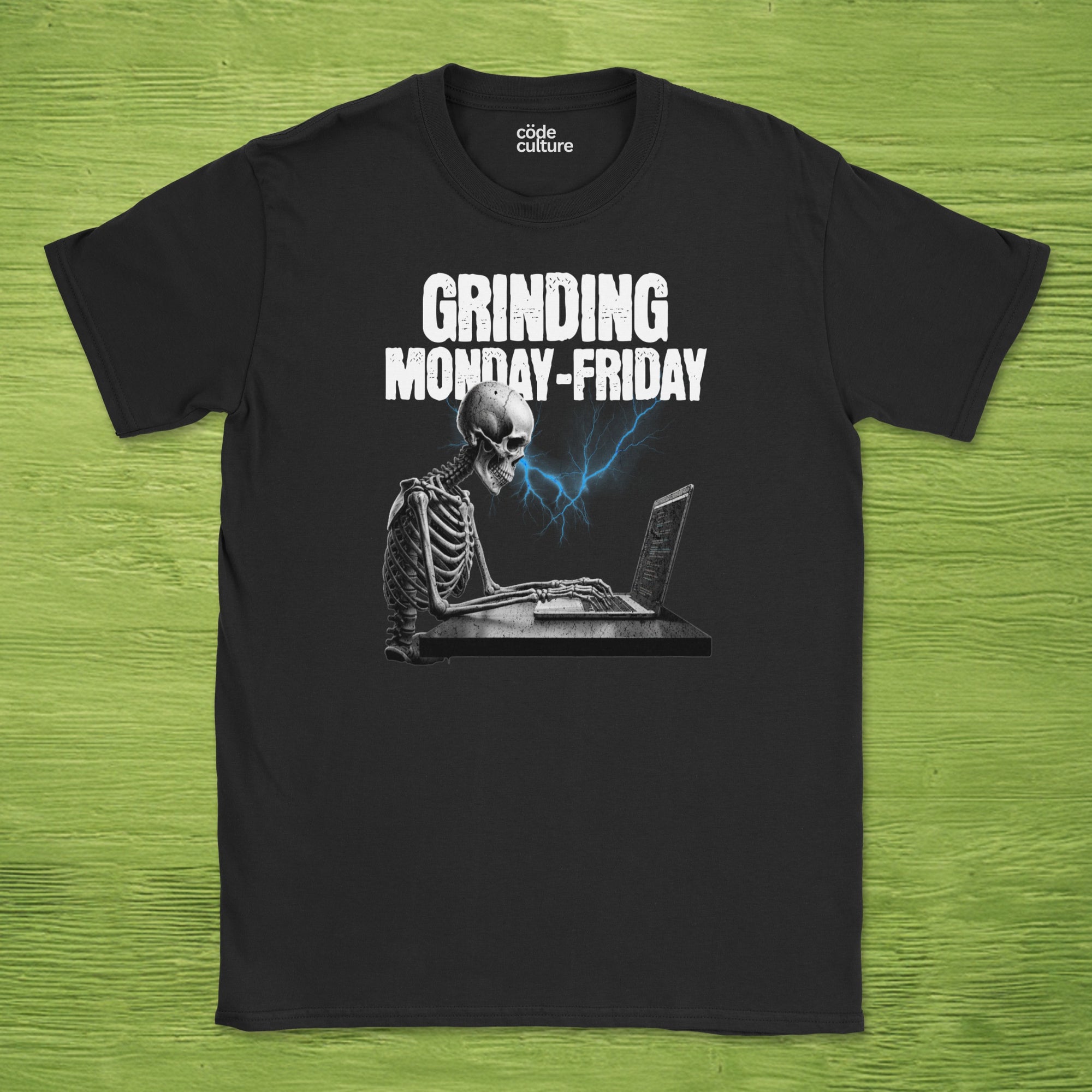 grinding monday to friday skeleton shirt