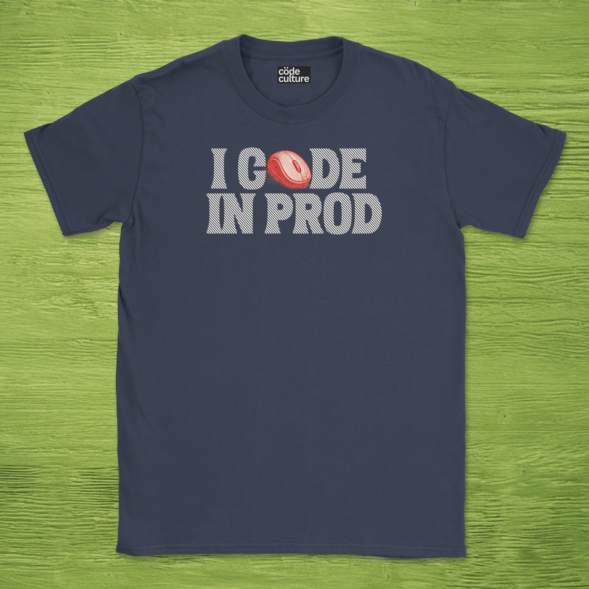 i code in prod text shirt