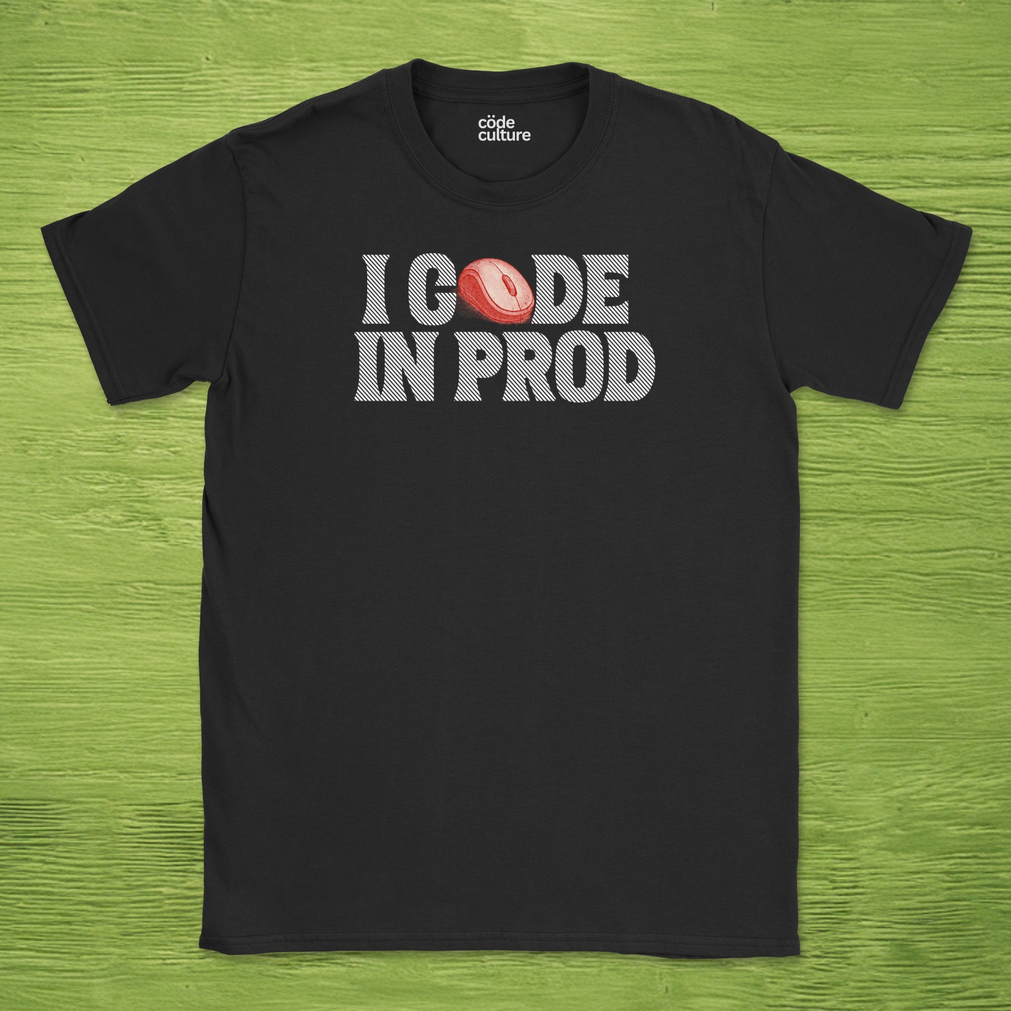 i code in prod text shirt