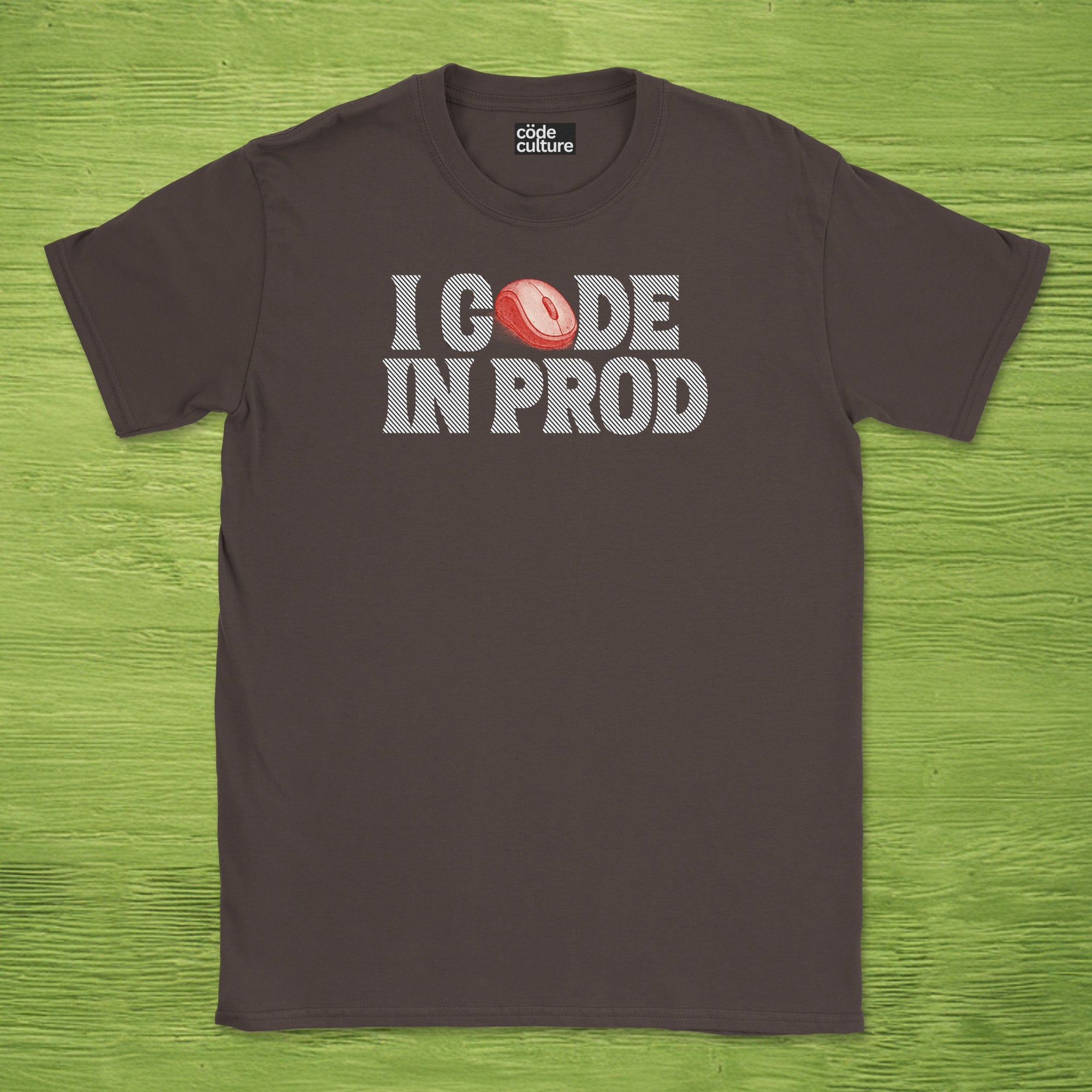 i code in prod text shirt