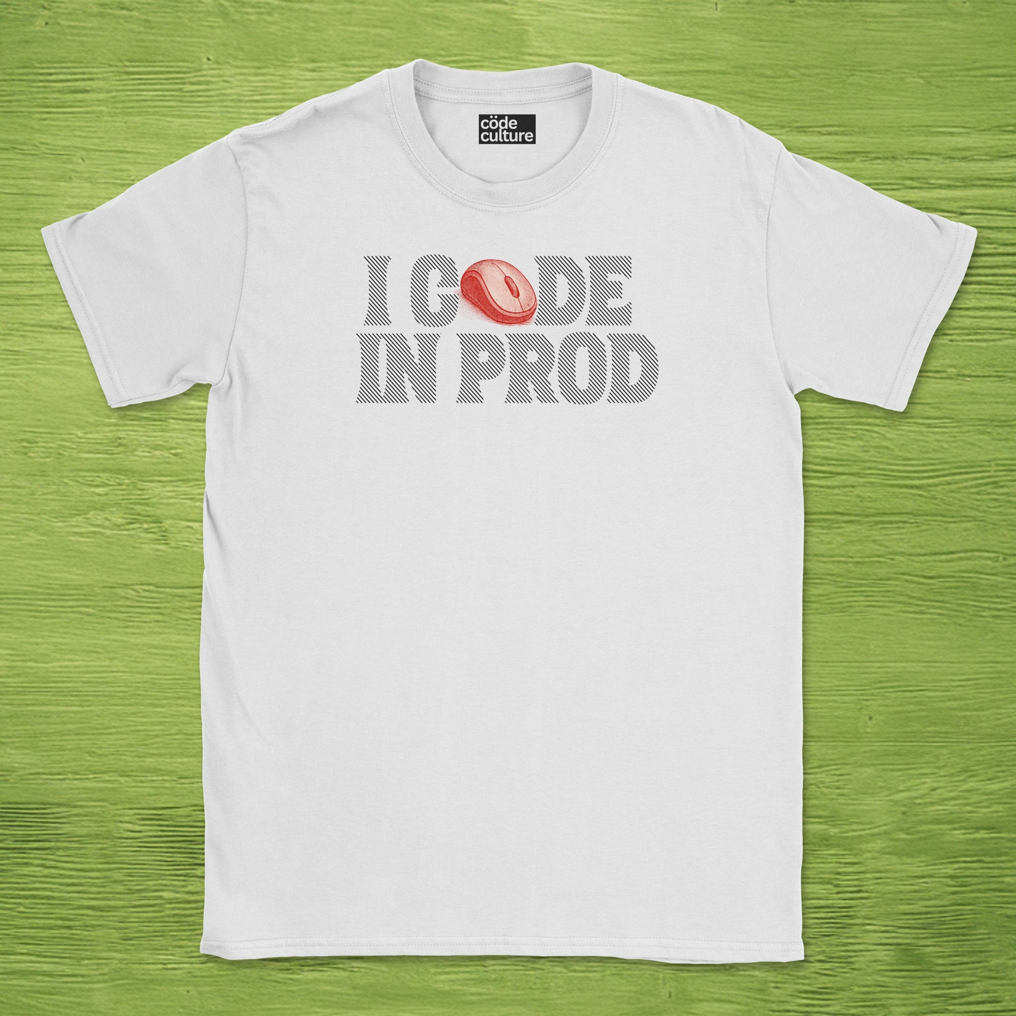 i code in prod text shirt