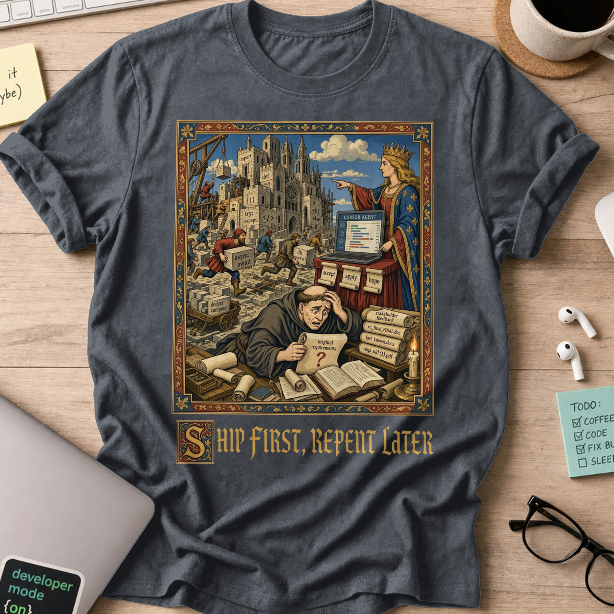 Ship First Repent Later Shirt — Dark Heather