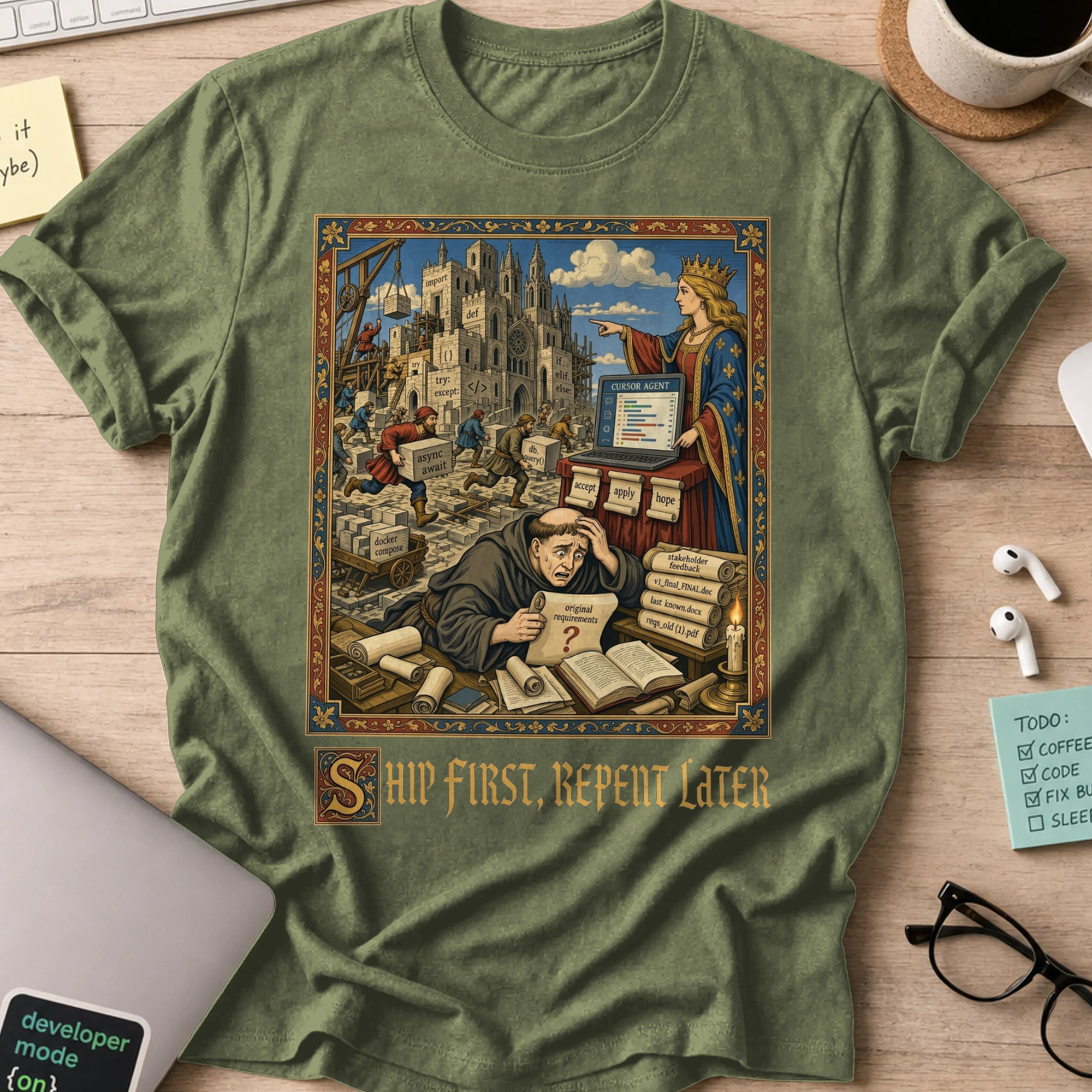 Ship First Repent Later Shirt — Military Green
