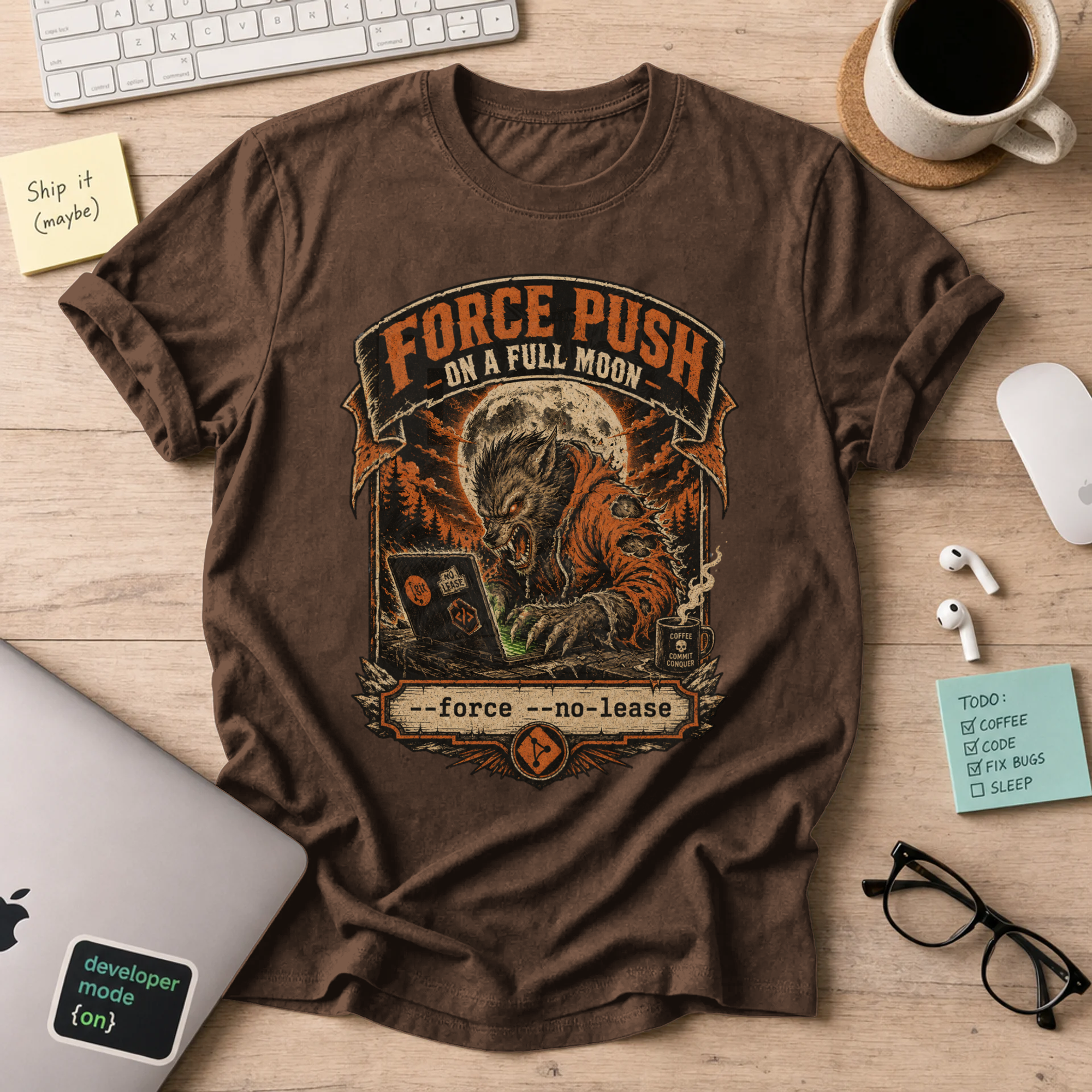 Force Push on a Full Moon Shirt — Dark Chocolate