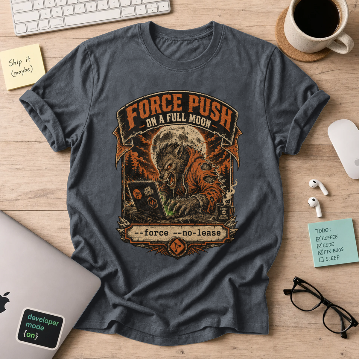 Force Push on a Full Moon Shirt — Dark Heather