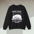 Code Culture sorry boss cant work today cat sweatshirt funny programmer Sweatshirt in S — Code Culture developer clothing