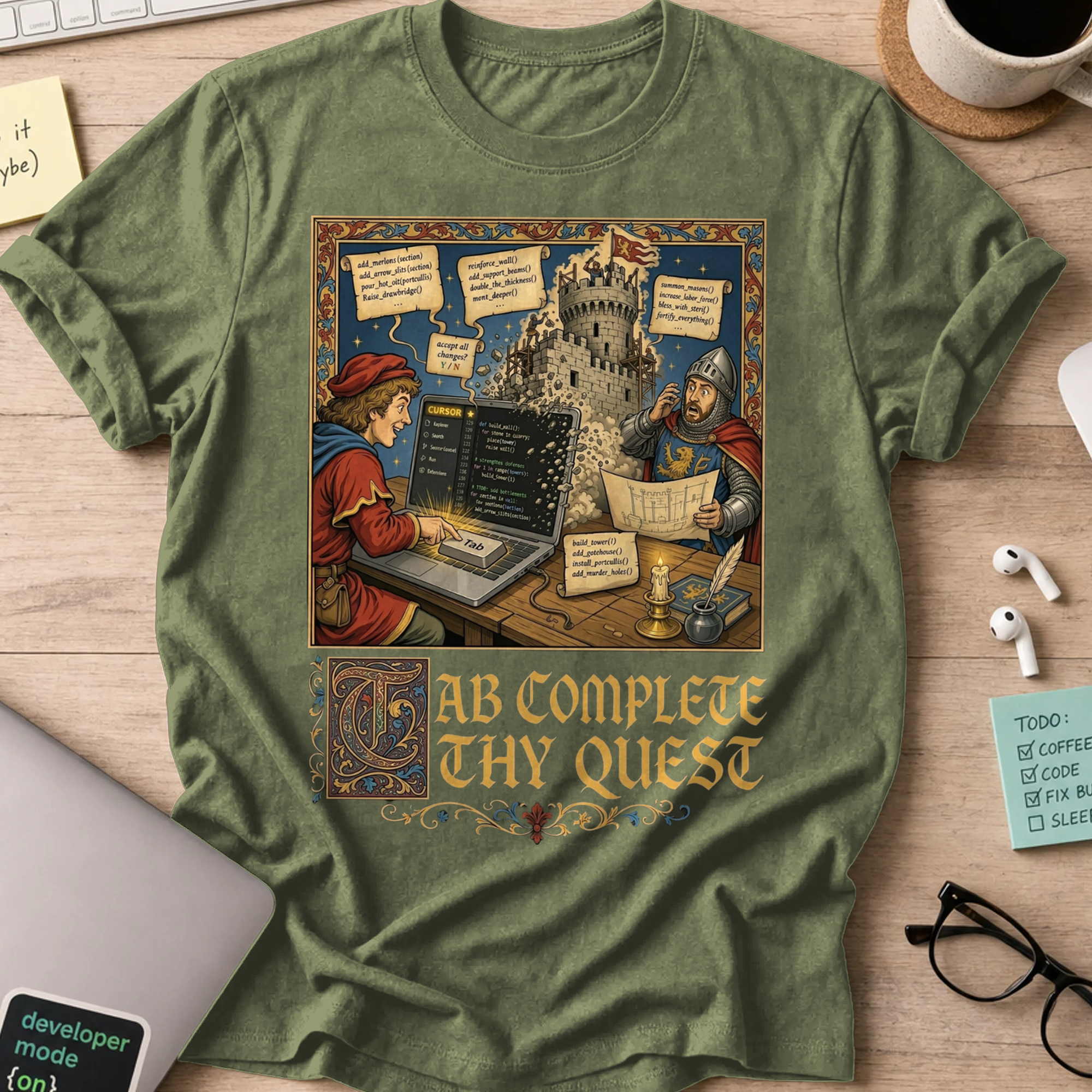 Tab Complete Thy Quest Shirt — Military Green
