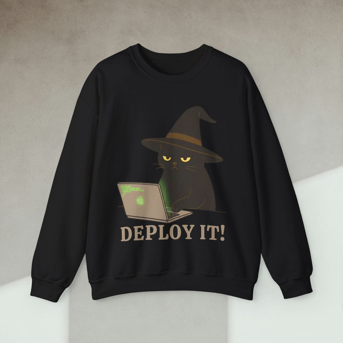 Code Culture deploy it cat sweatshirt funny programmer Sweatshirt in S — Code Culture developer clothing