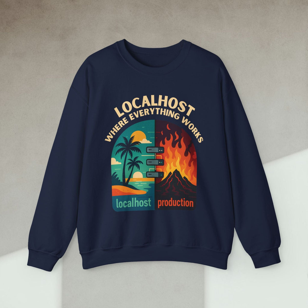 Code Culture localhost vs production sweatshirt funny programmer Sweatshirt in S — Code Culture developer clothing
