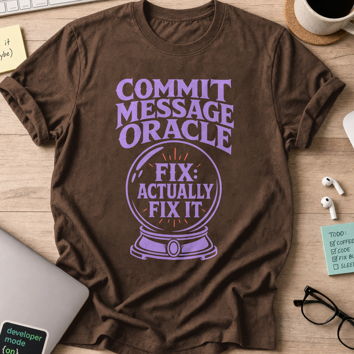 Commit Message Oracle Shirt — Dark Chocolate