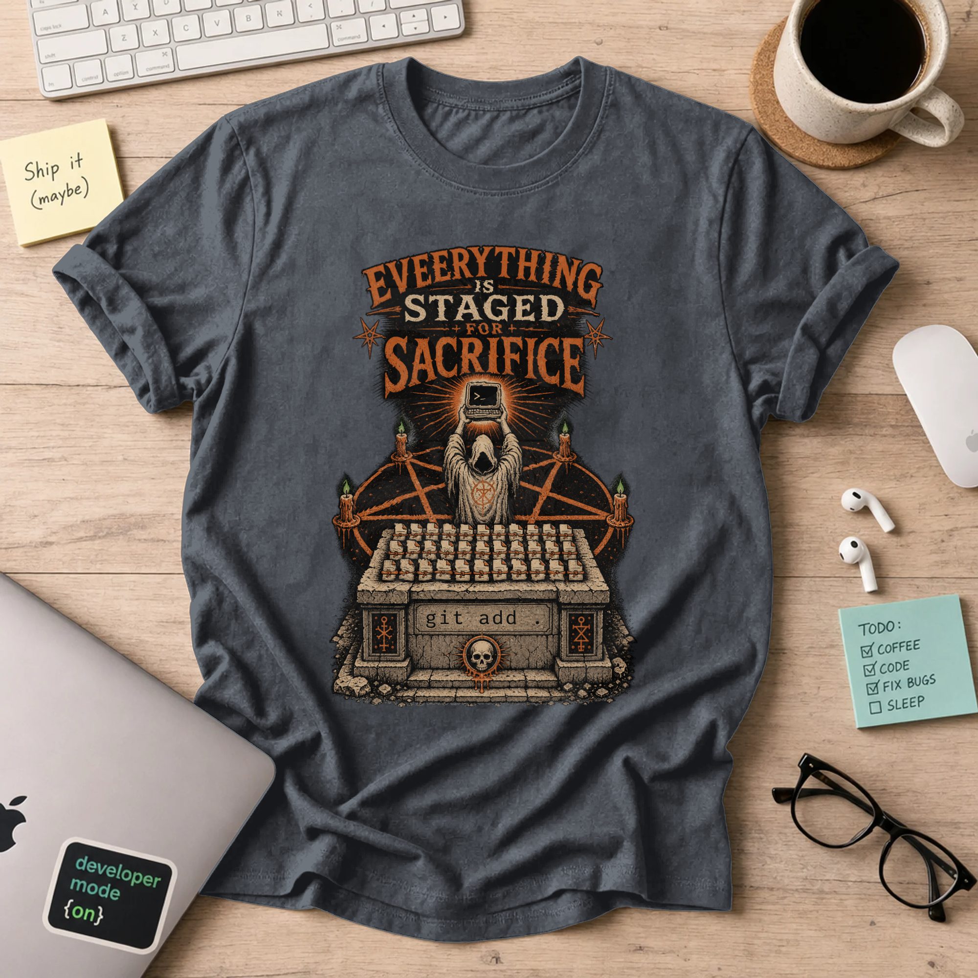 Everything Is Staged for Sacrifice: Terminal Altar Shirt — Dark Heather