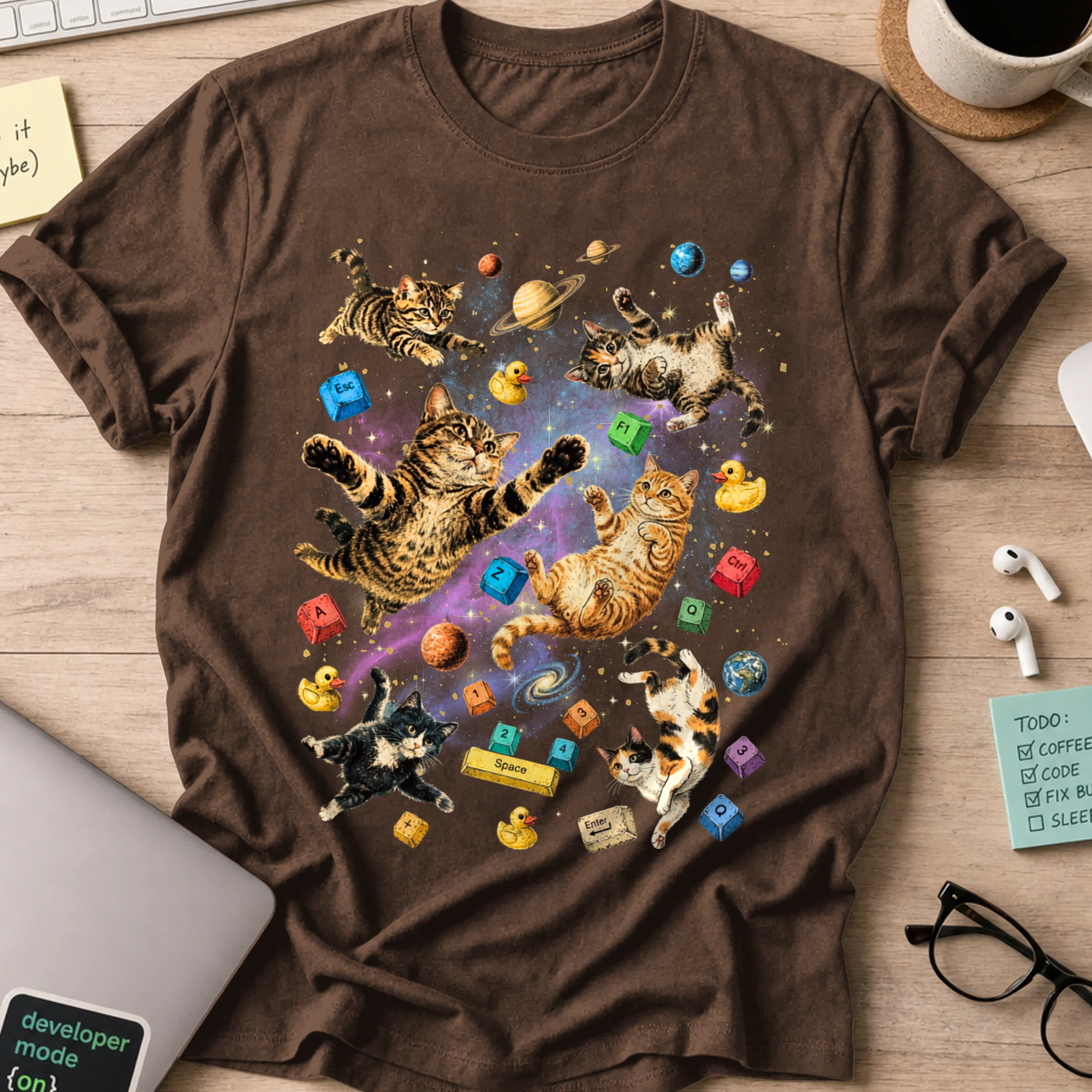 Cosmic Code Cats Shirt - Dark Chocolate