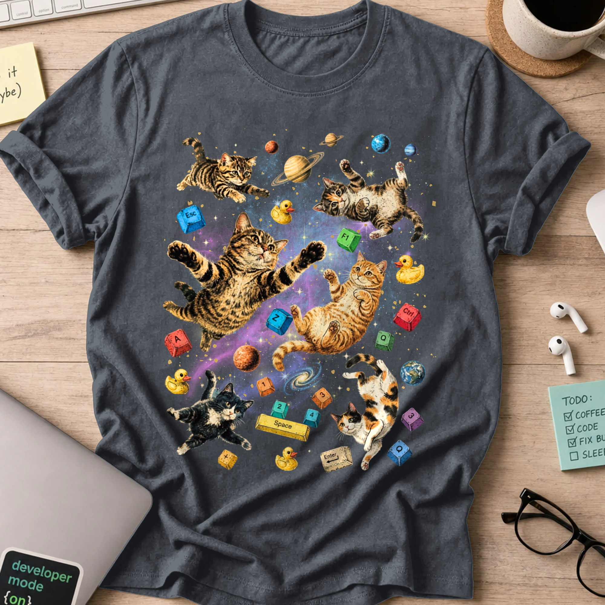 Cosmic Code Cats Shirt - Dark Heather