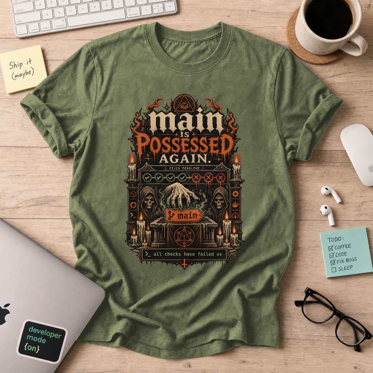 Main Is Possessed Again Shirt — Military Green