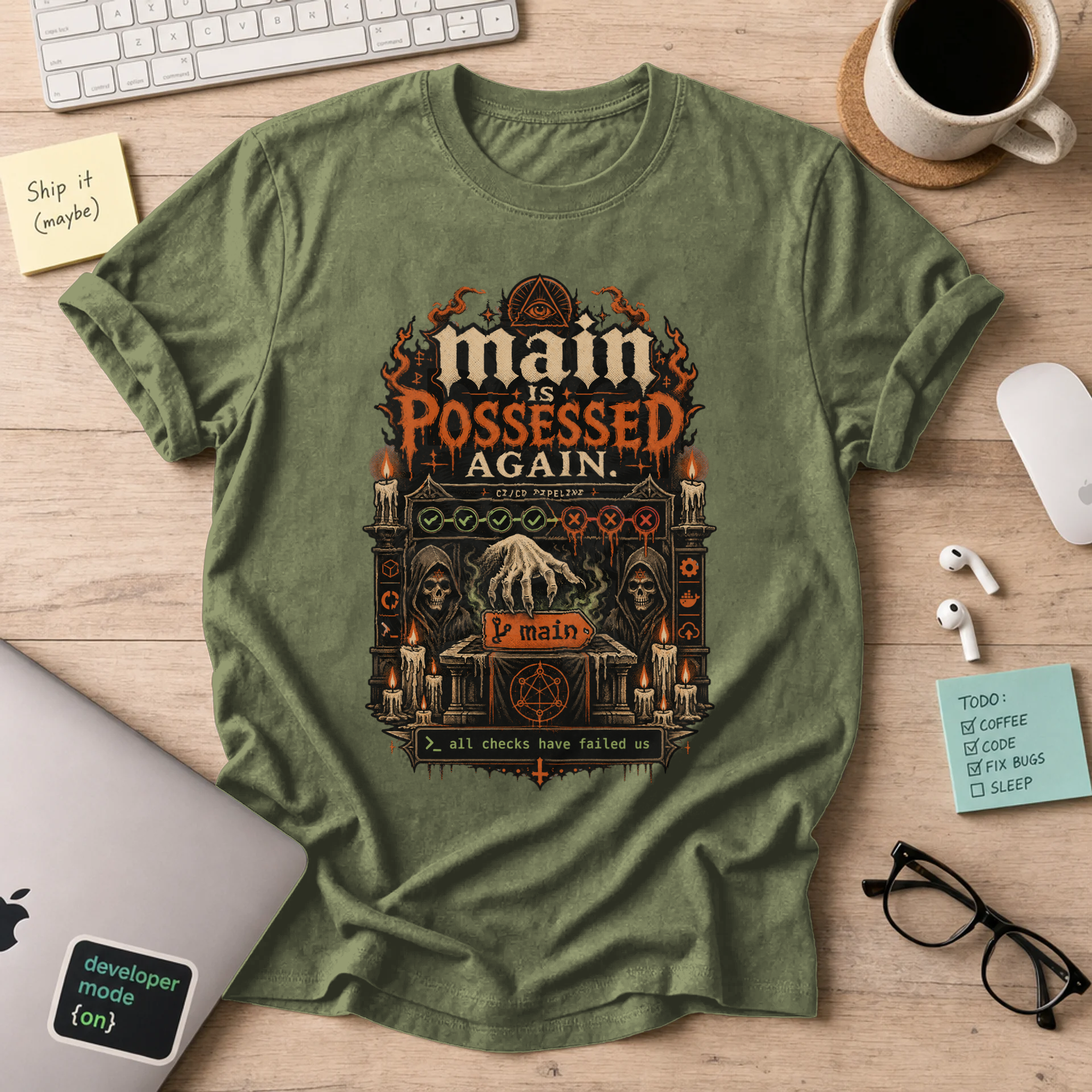 Main Is Possessed Again Shirt — Military Green