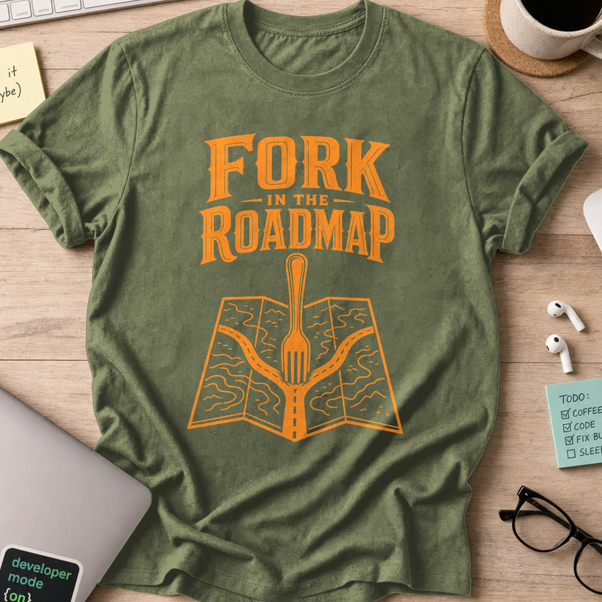 Fork in the Roadmap Shirt — Military Green