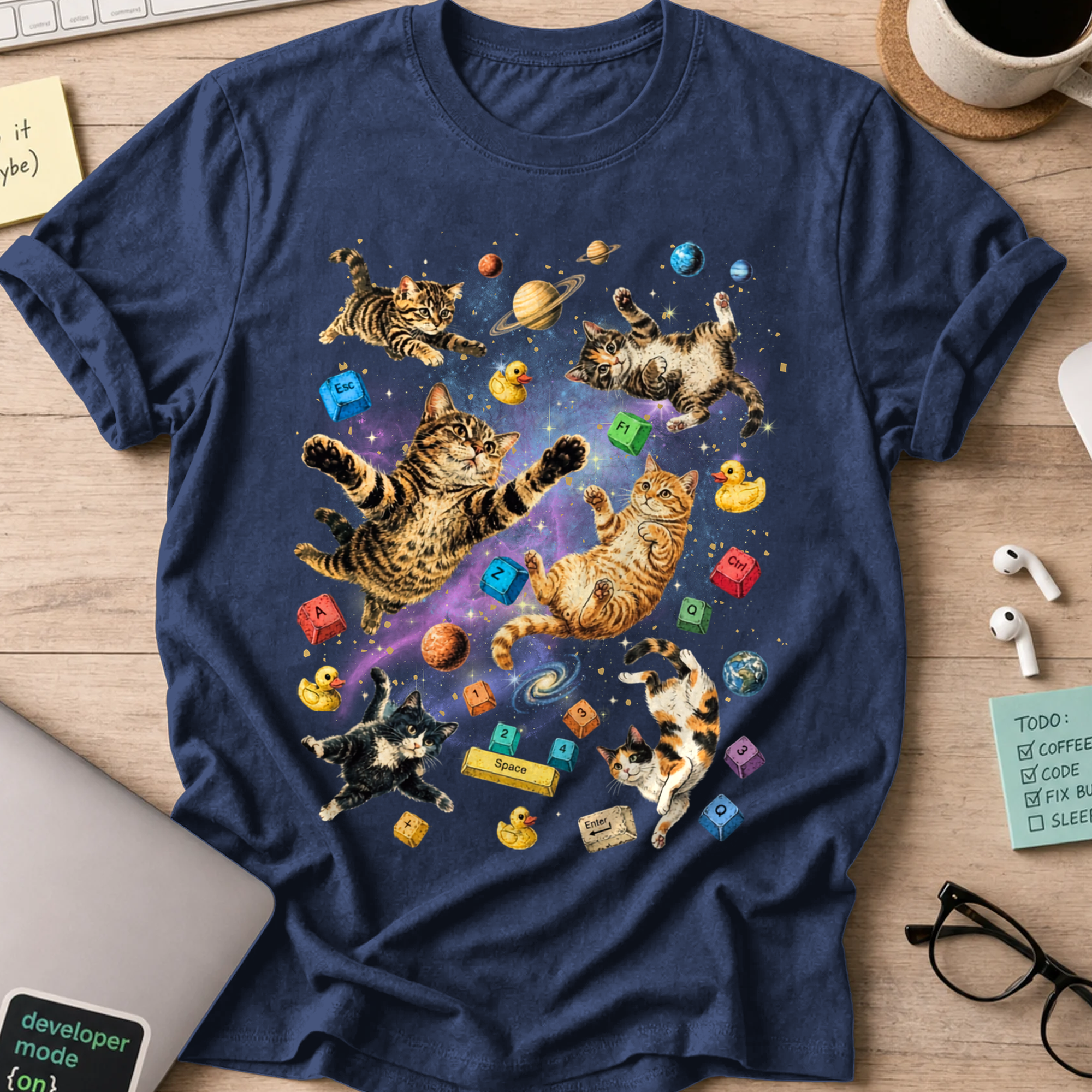 Cosmic Code Cats Shirt - Navy