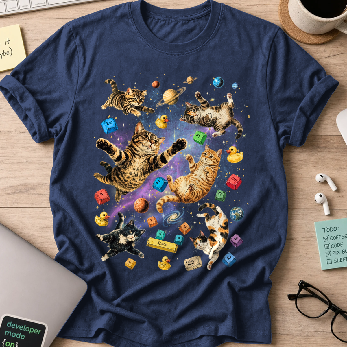 Cosmic Code Cats Shirt - Navy