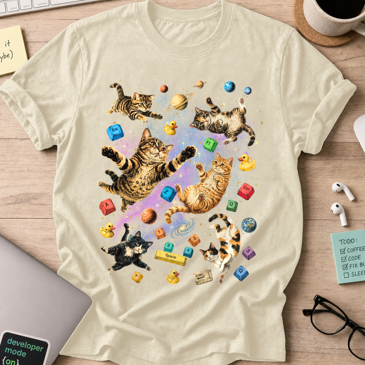 Cosmic Code Cats Shirt - Natural