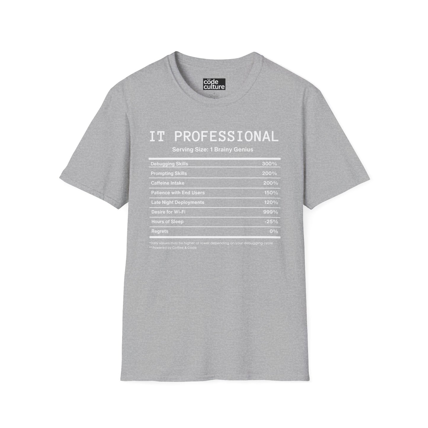 IT Professional nutrition facts shirt