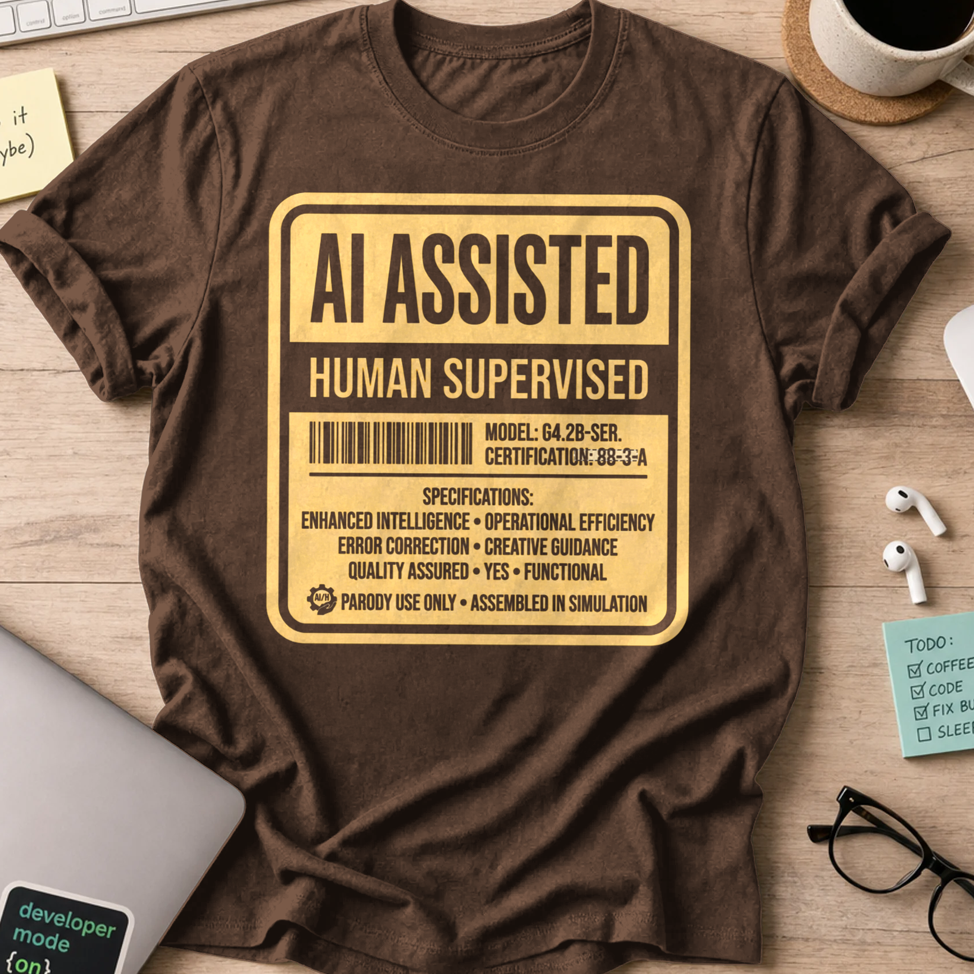 AI Assisted Human Supervised Shirt — Dark Chocolate