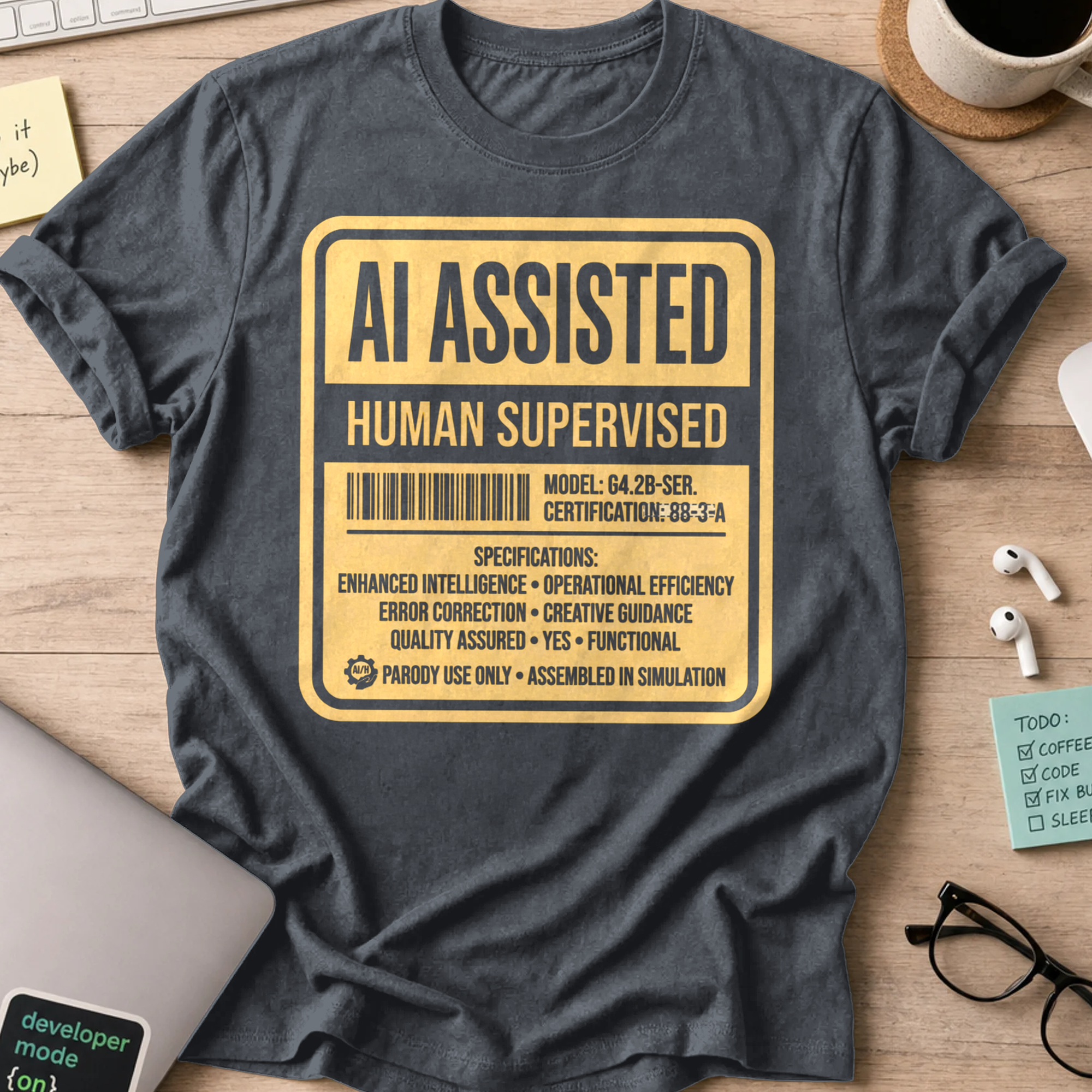 AI Assisted Human Supervised Shirt — Dark Heather