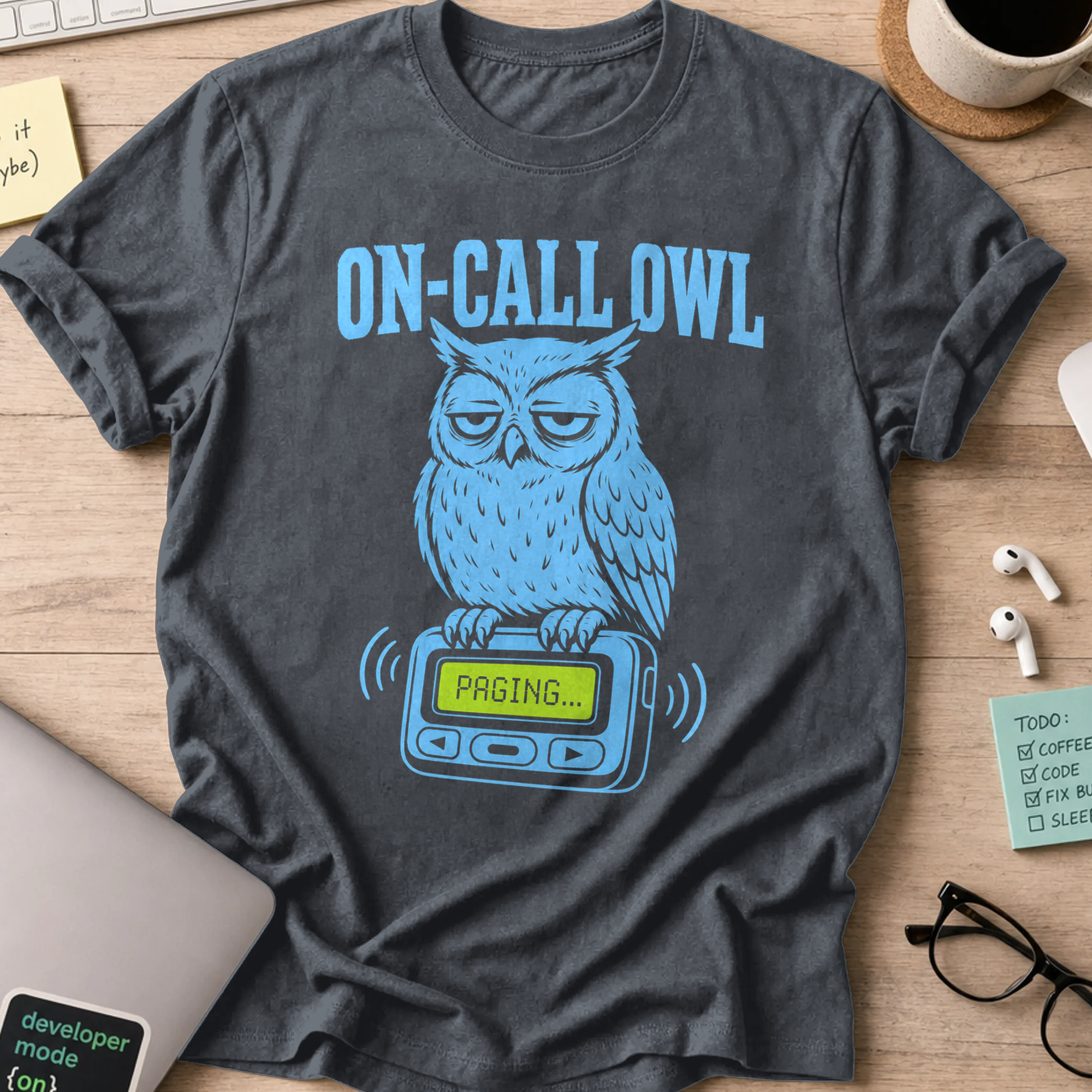 On-Call Owl Shirt — Dark Heather