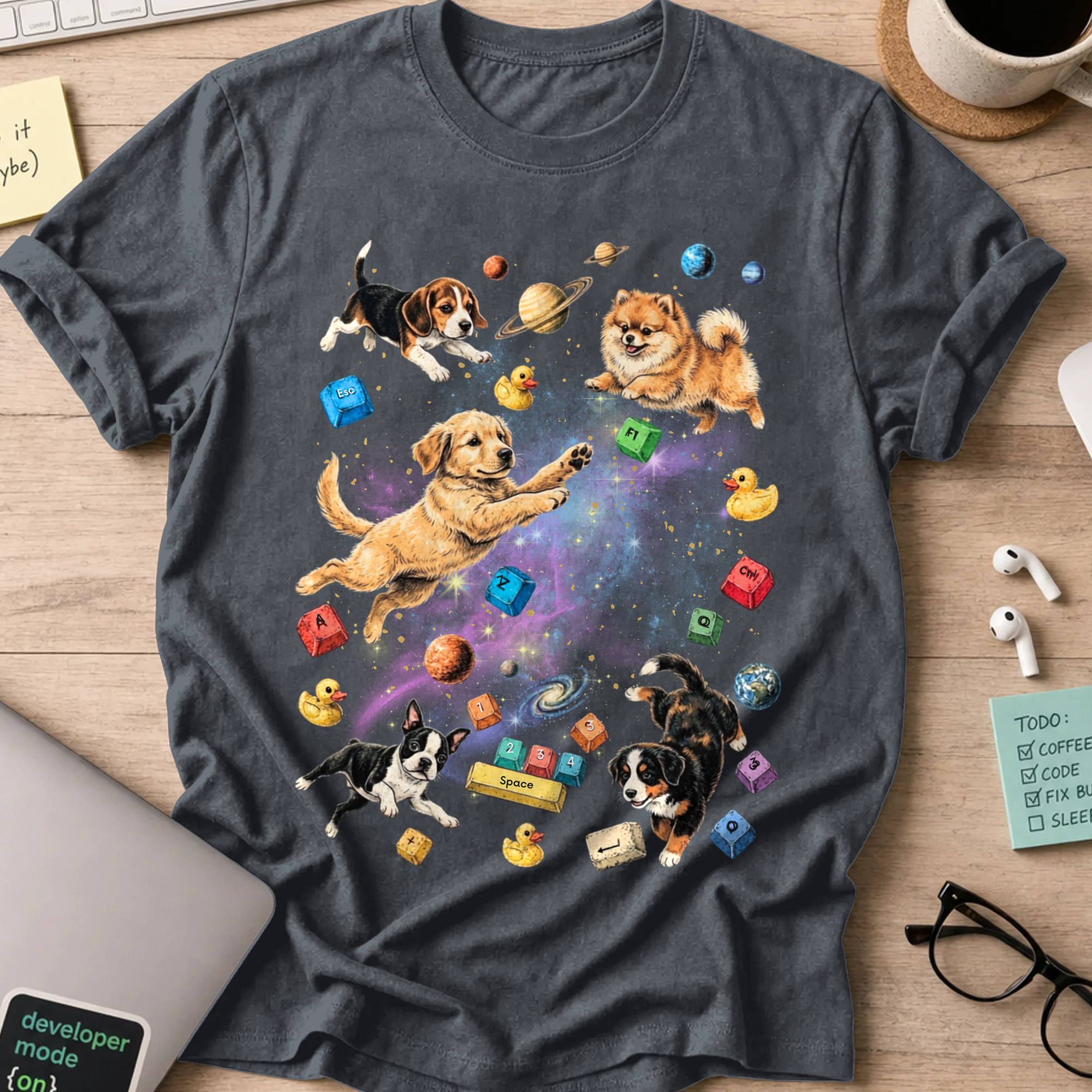Cosmic Code Dogs Shirt - Dark Heather