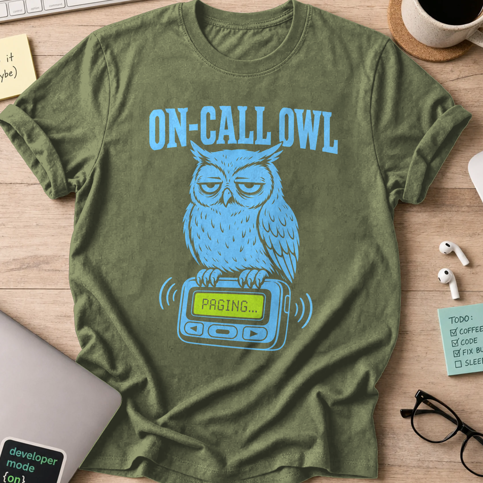 On-Call Owl Shirt — Military Green