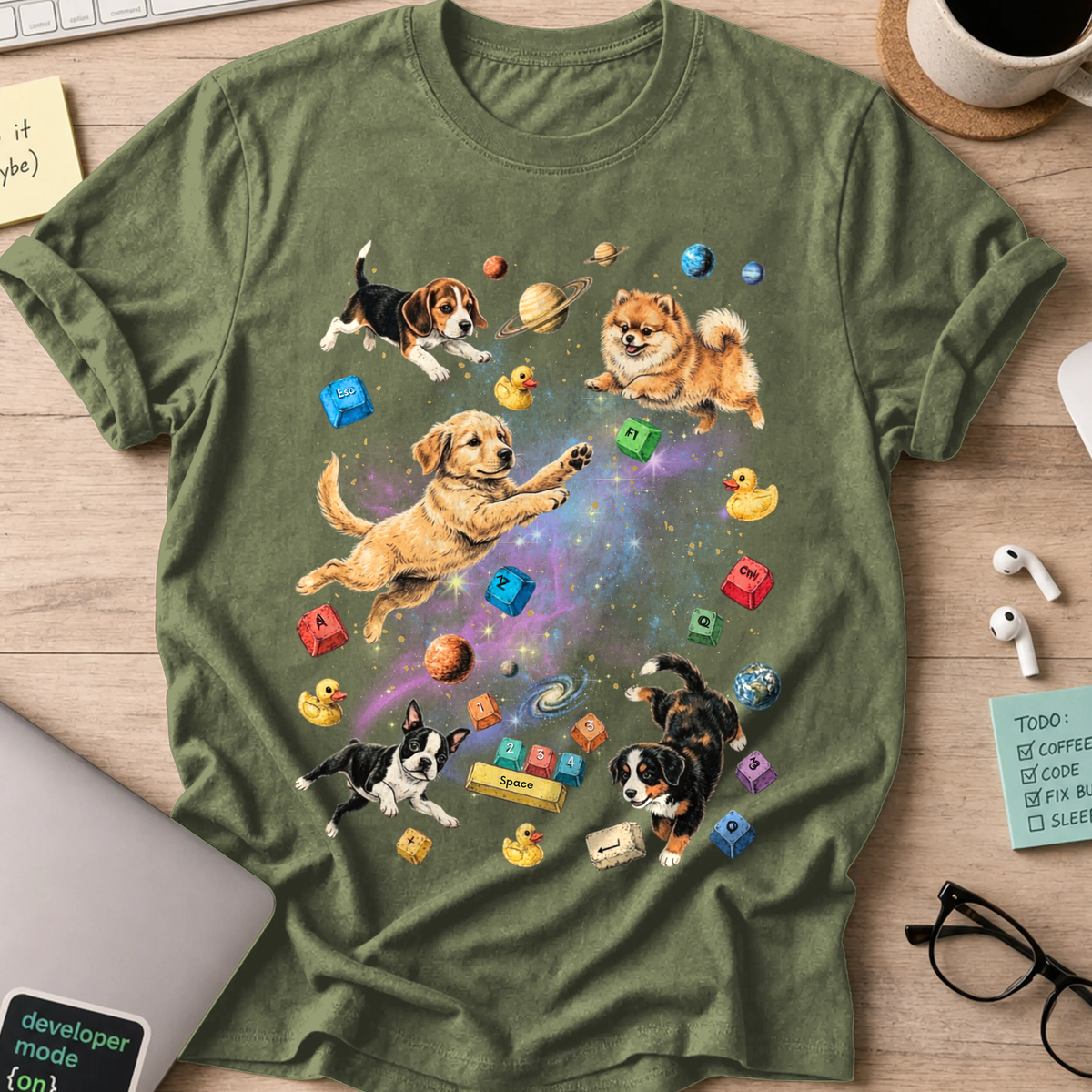 Cosmic Code Dogs Shirt - Military Green