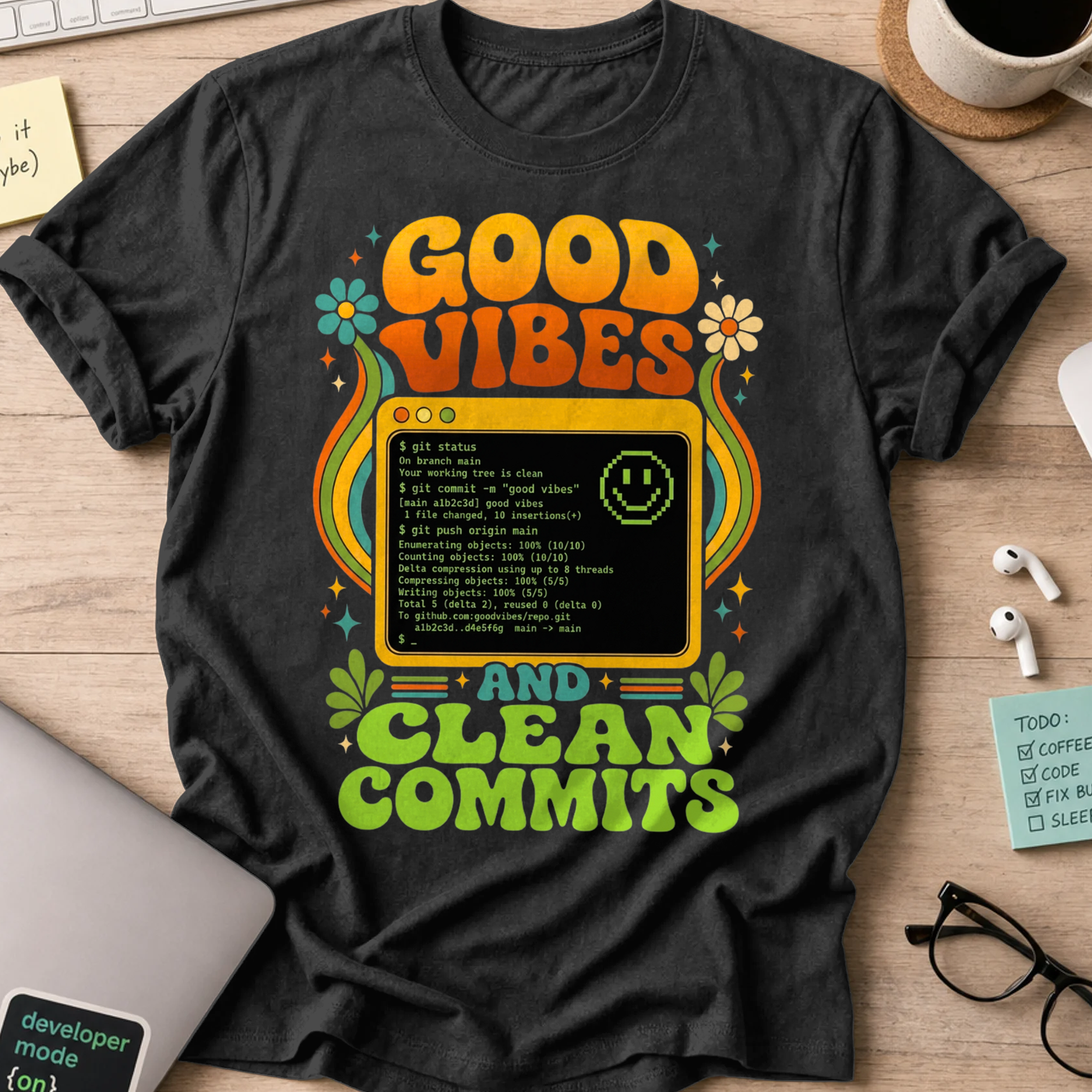 Good Vibes And Clean Commits Shirt — Black