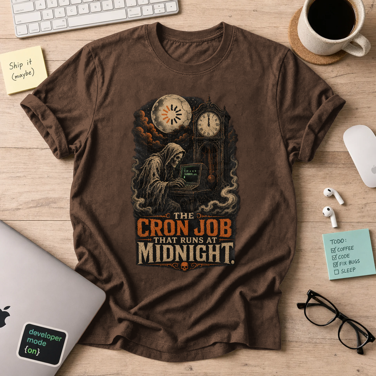The Cron Job That Runs at Midnight Shirt — Dark Chocolate