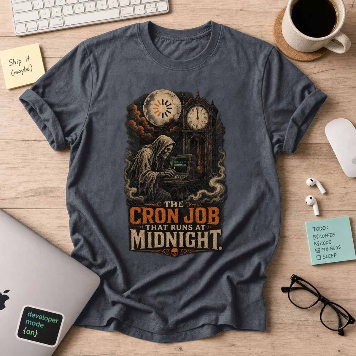 The Cron Job That Runs at Midnight Shirt — Dark Heather