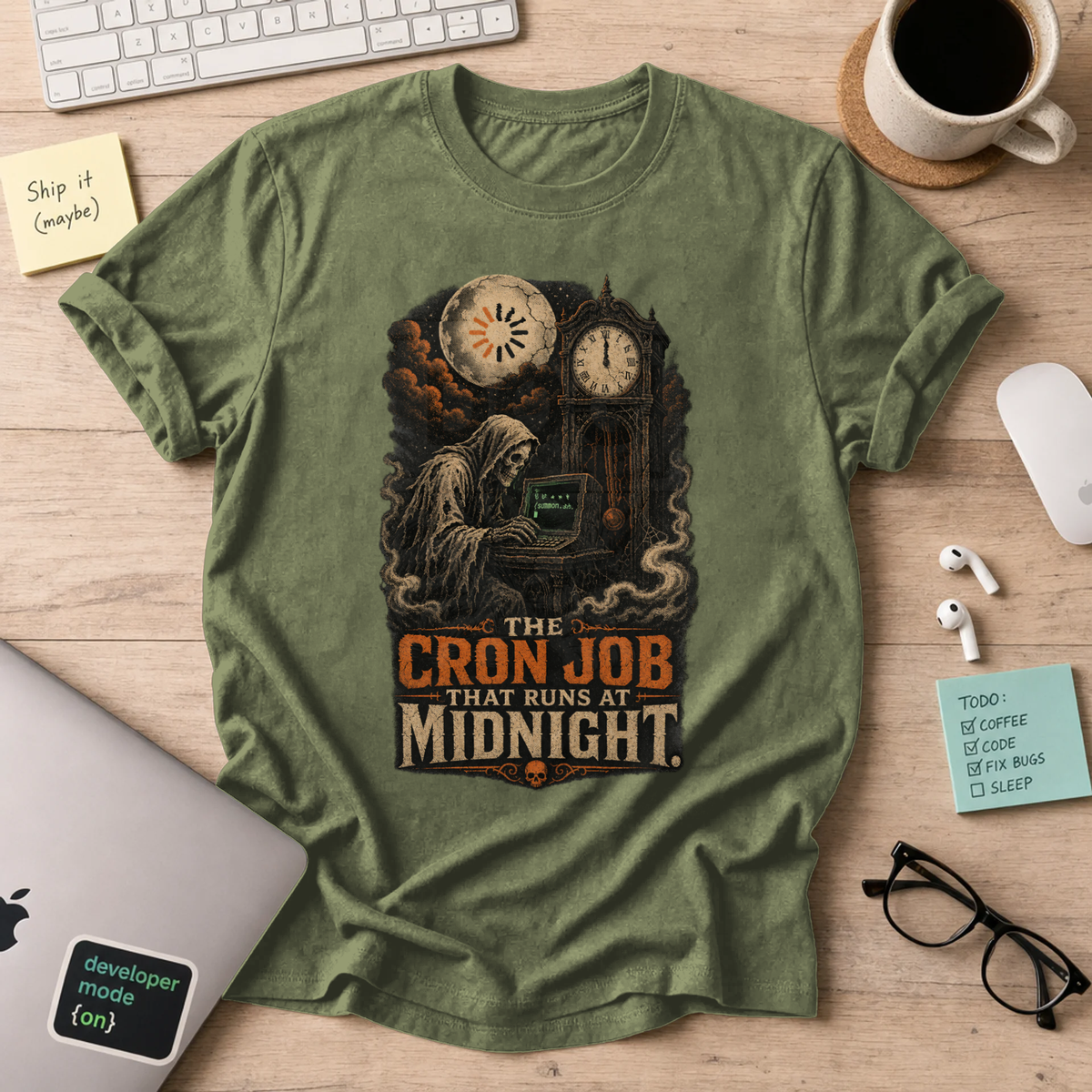 The Cron Job That Runs at Midnight Shirt — Military Green