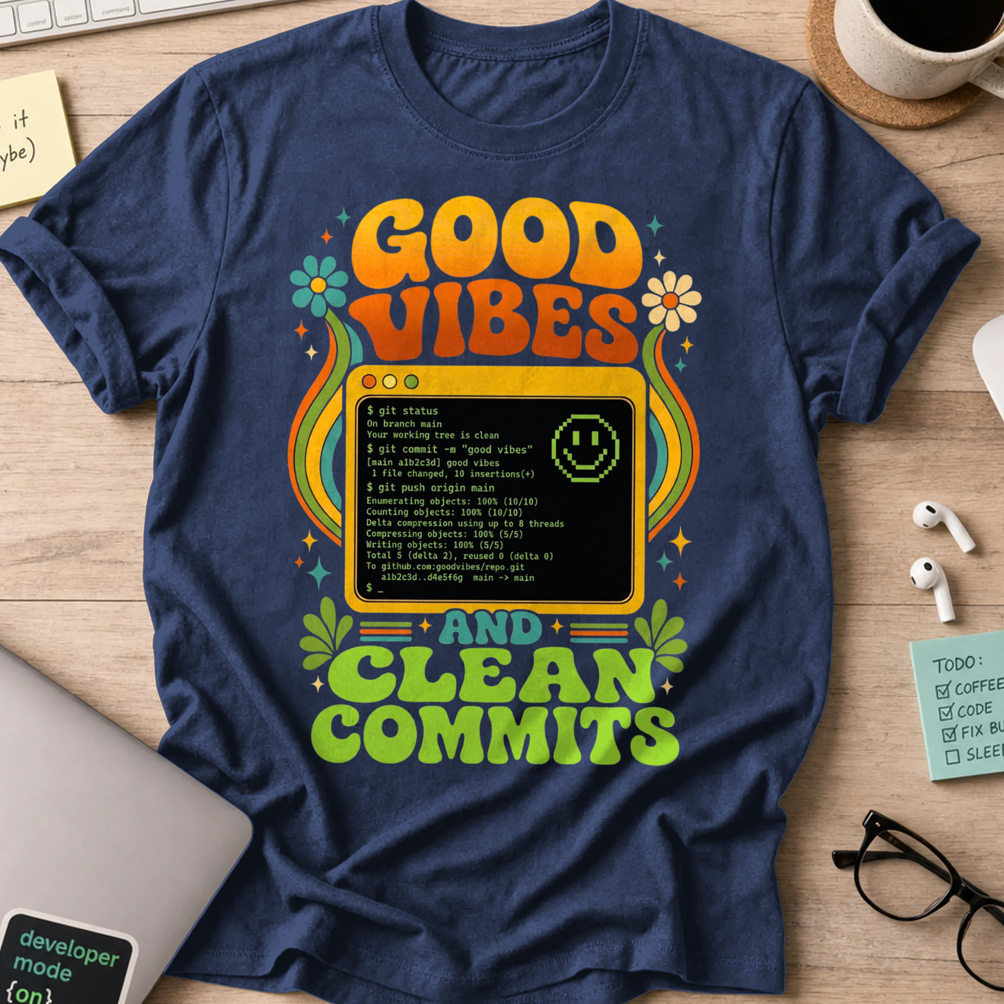 Good Vibes And Clean Commits Shirt — Navy