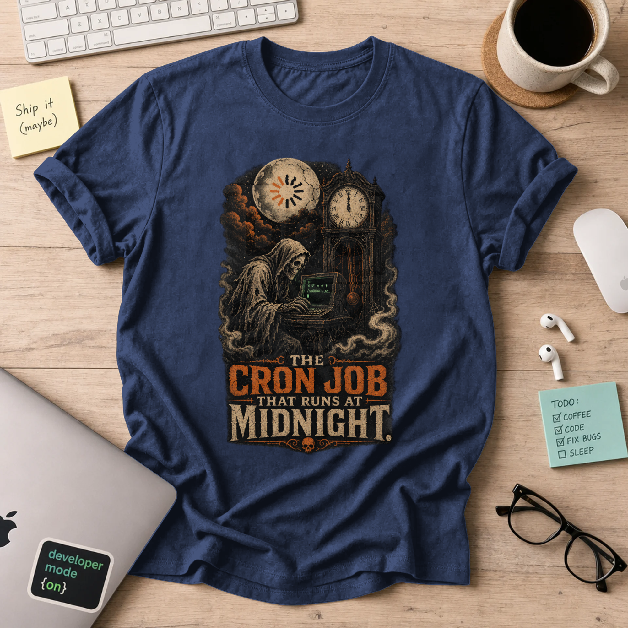 The Cron Job That Runs at Midnight Shirt — Navy