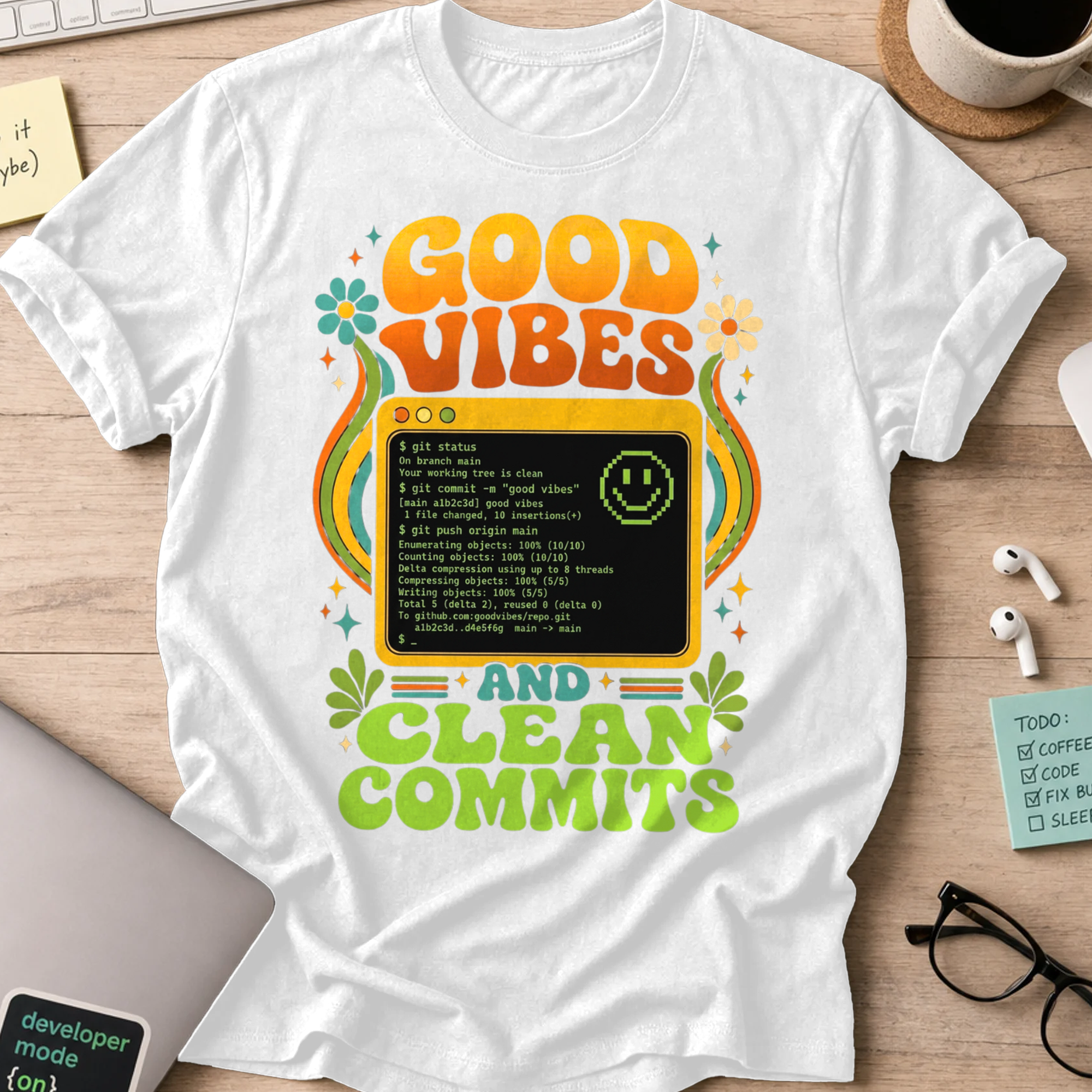 Good Vibes And Clean Commits Shirt — White