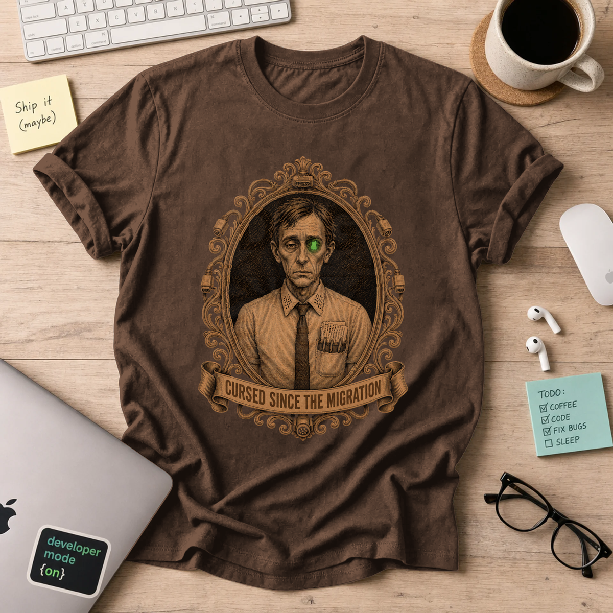 Cursed Since the Migration Shirt — Dark Chocolate