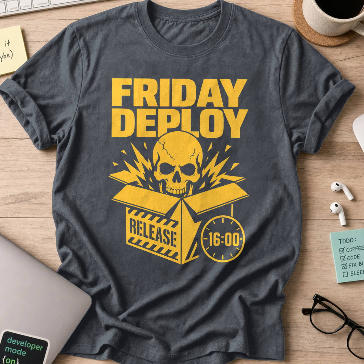 Friday Deploy Release Shirt — Dark Heather