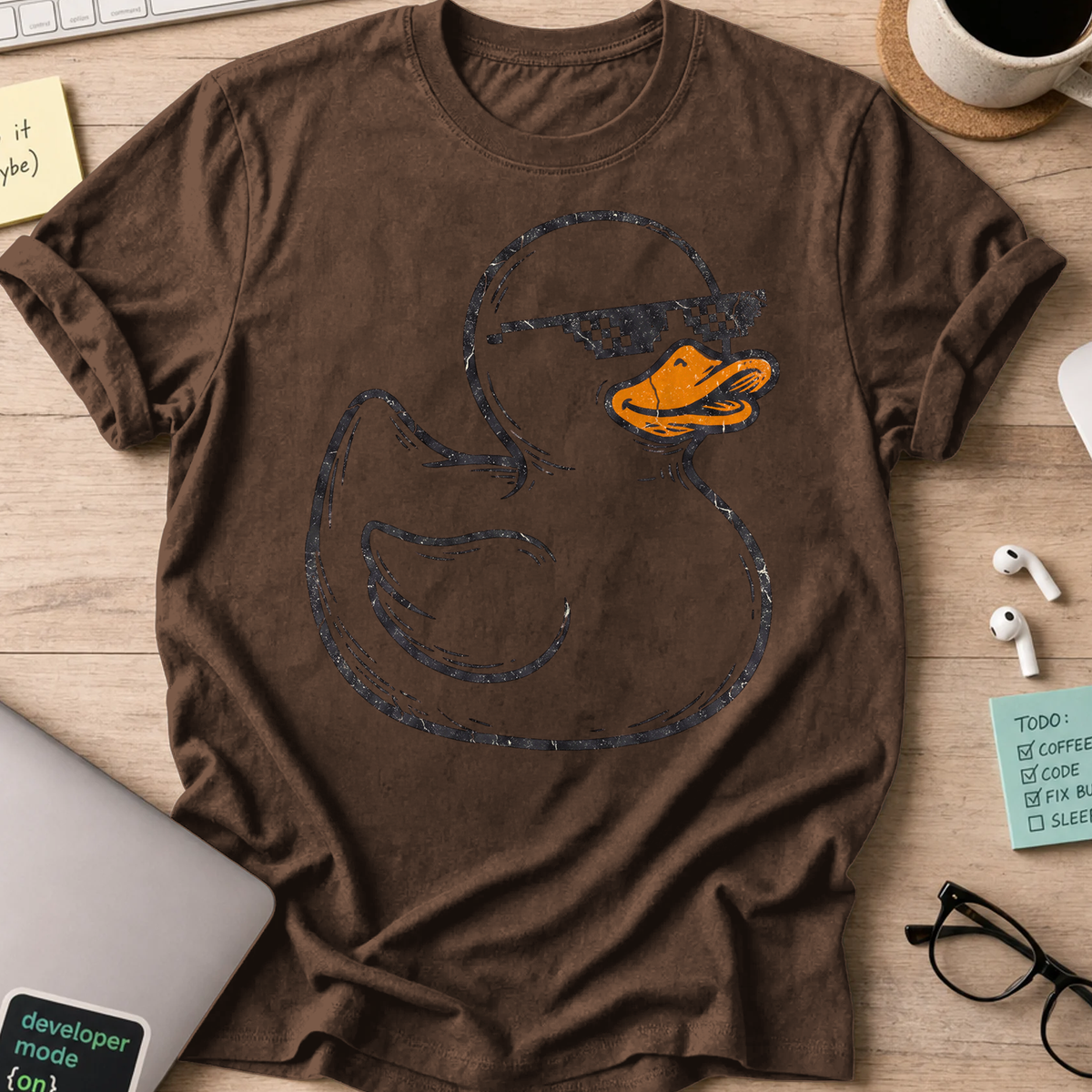 Rubber Duck Line Art Shirt — Dark Chocolate