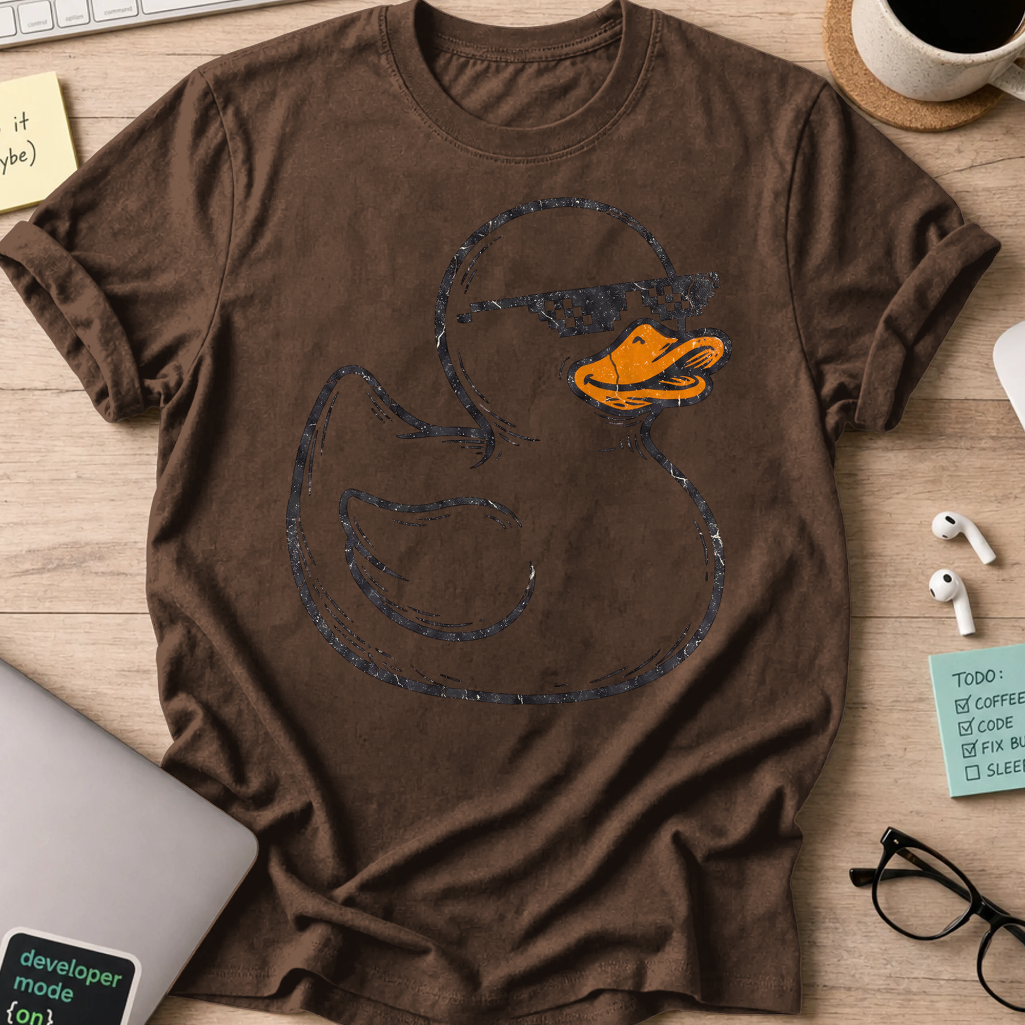 Rubber Duck Line Art Shirt — Dark Chocolate