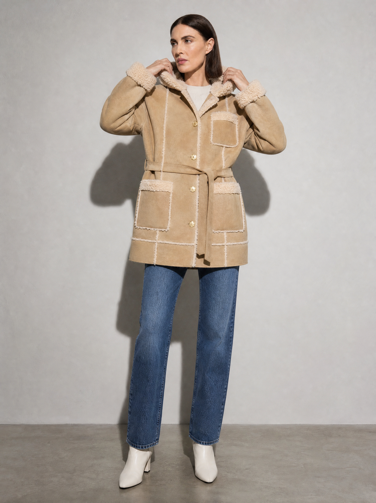 Women's Jacket Hooded Shearling Trim