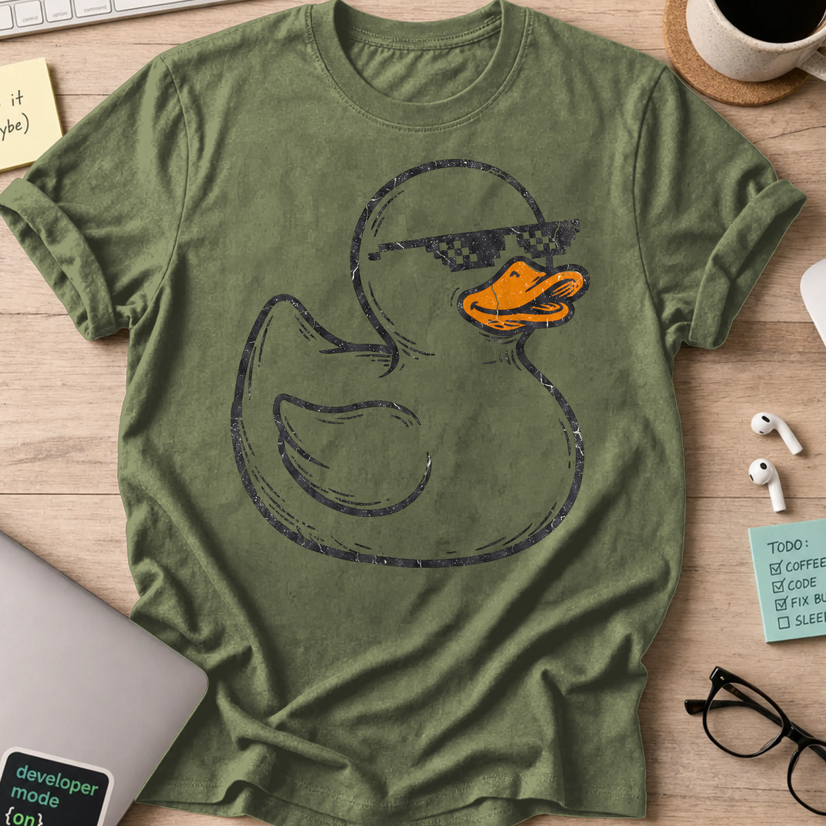 Rubber Duck Line Art Shirt — Military Green