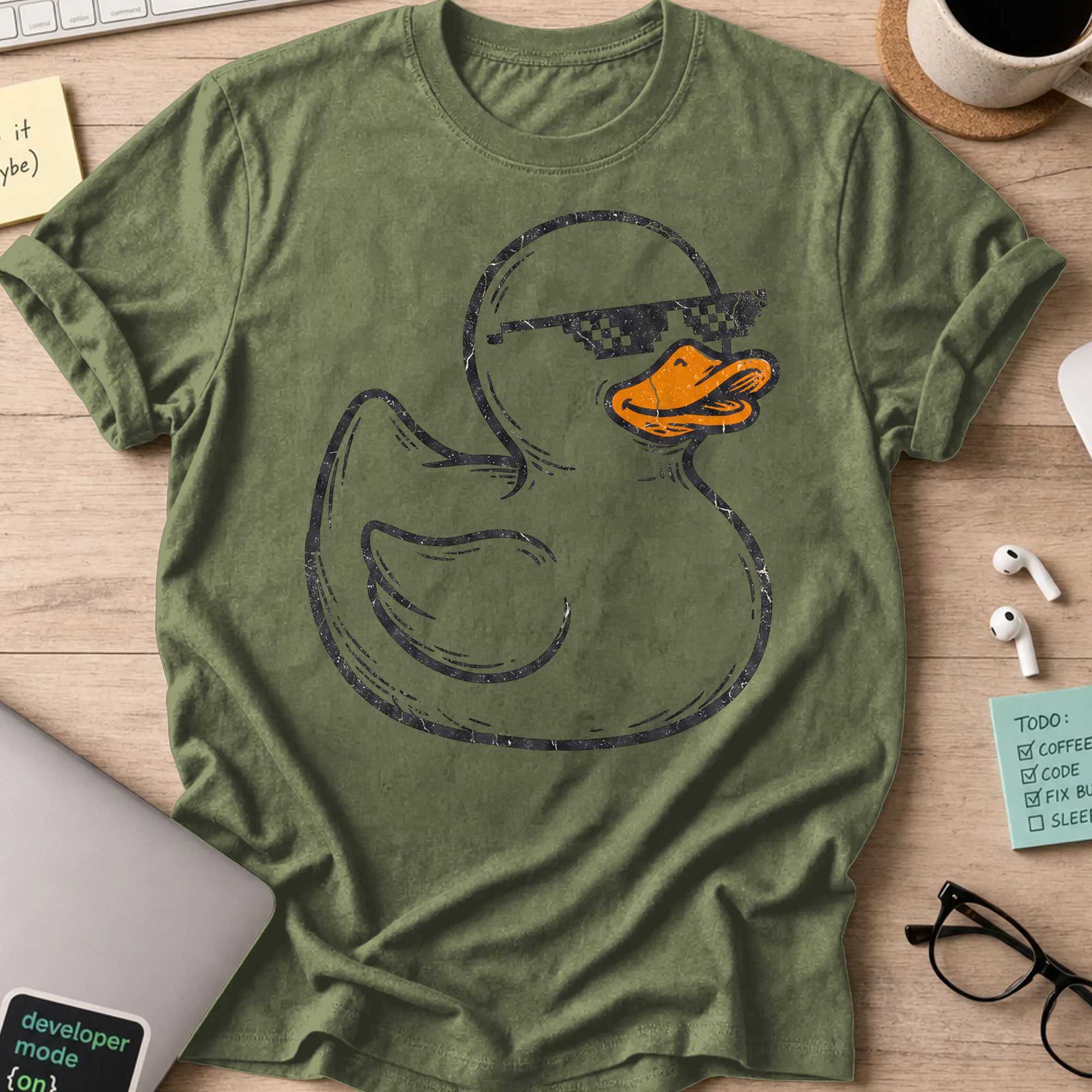 Rubber Duck Line Art Shirt — Military Green