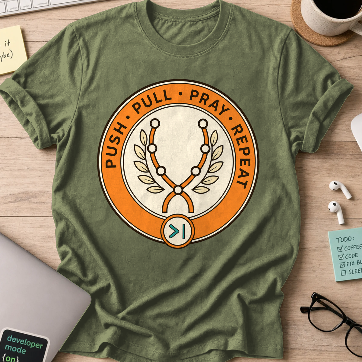 Push Pull Pray Repeat Shirt — Military Green