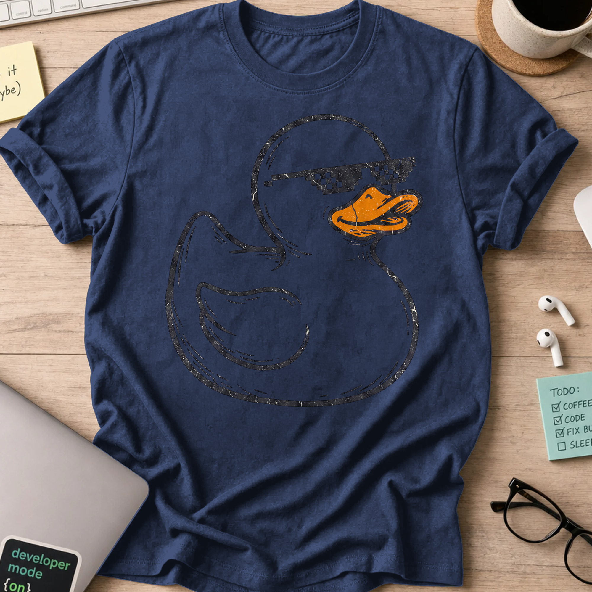 Rubber Duck Line Art Shirt — Navy